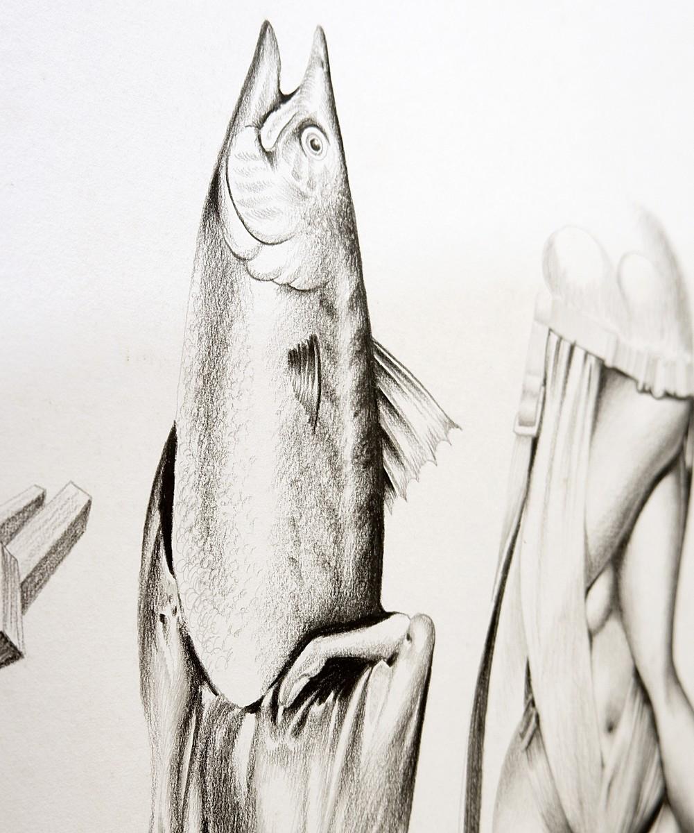 Jules Perahim Surrealist Drawing, Signed and Dated, France, 1976 1