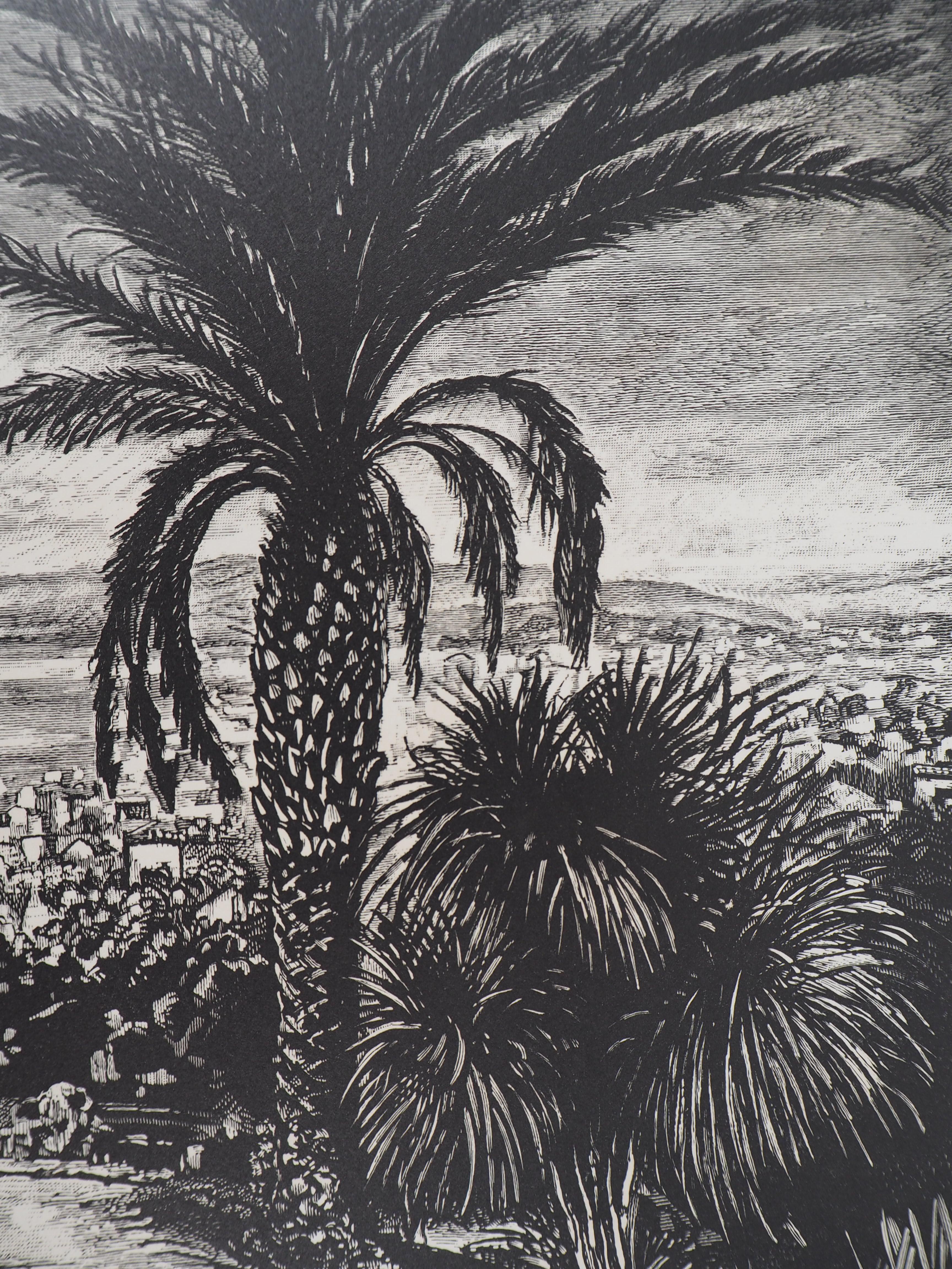 Cannes : Vista dal Parco della California - Legno originale, firmato - Print Art Déco di Jules PERRICHON