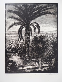 Cannes : Vue de California Park, gravure sur bois originale, signée à la main