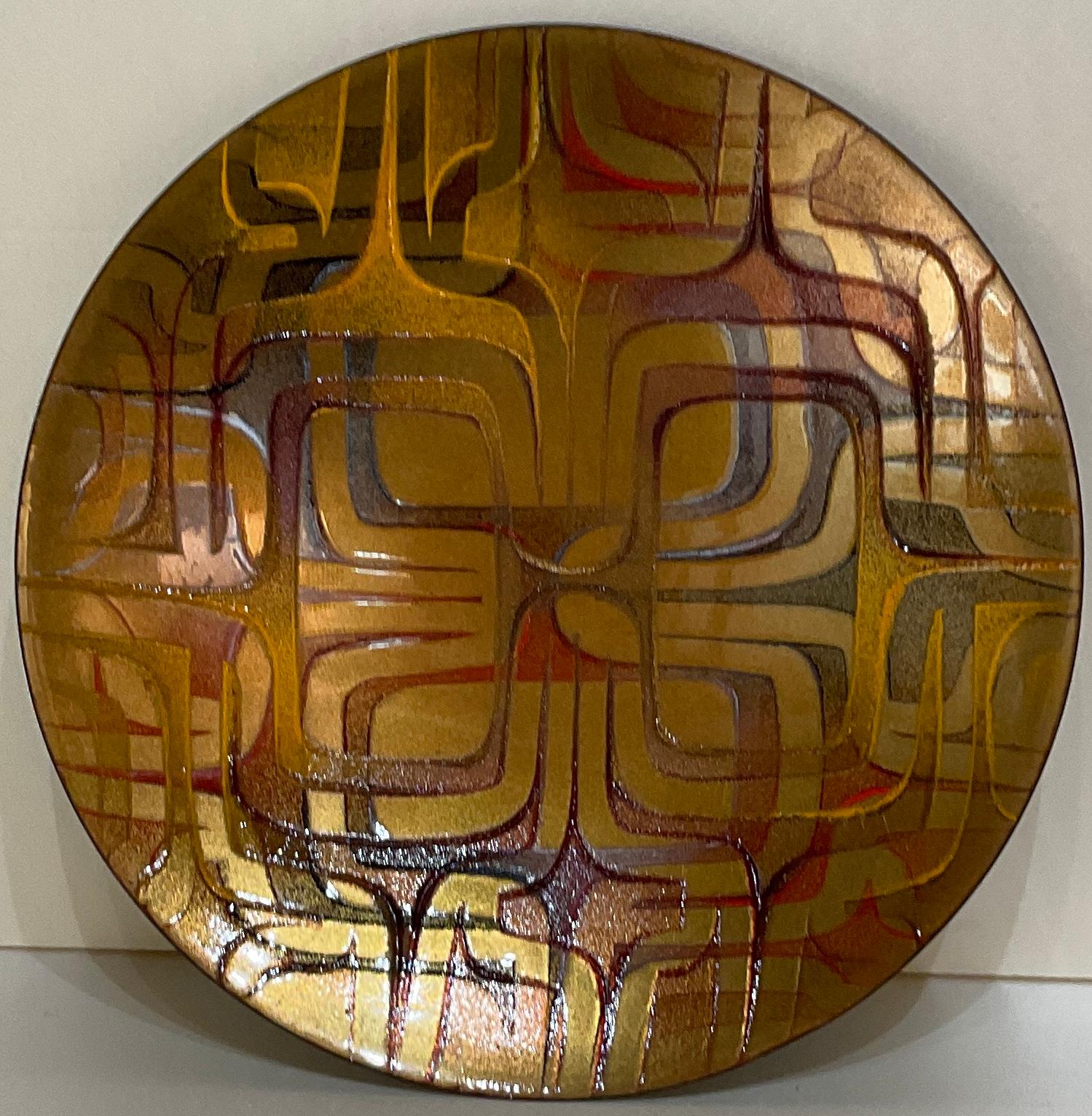 Jules Perrin Mid-Century Decorative Enamel Charger Plate In Good Condition For Sale In Miami, FL
