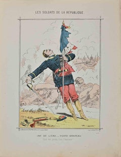 Flag-Holder - Original Lithograph By Jules Renard - 19th Century