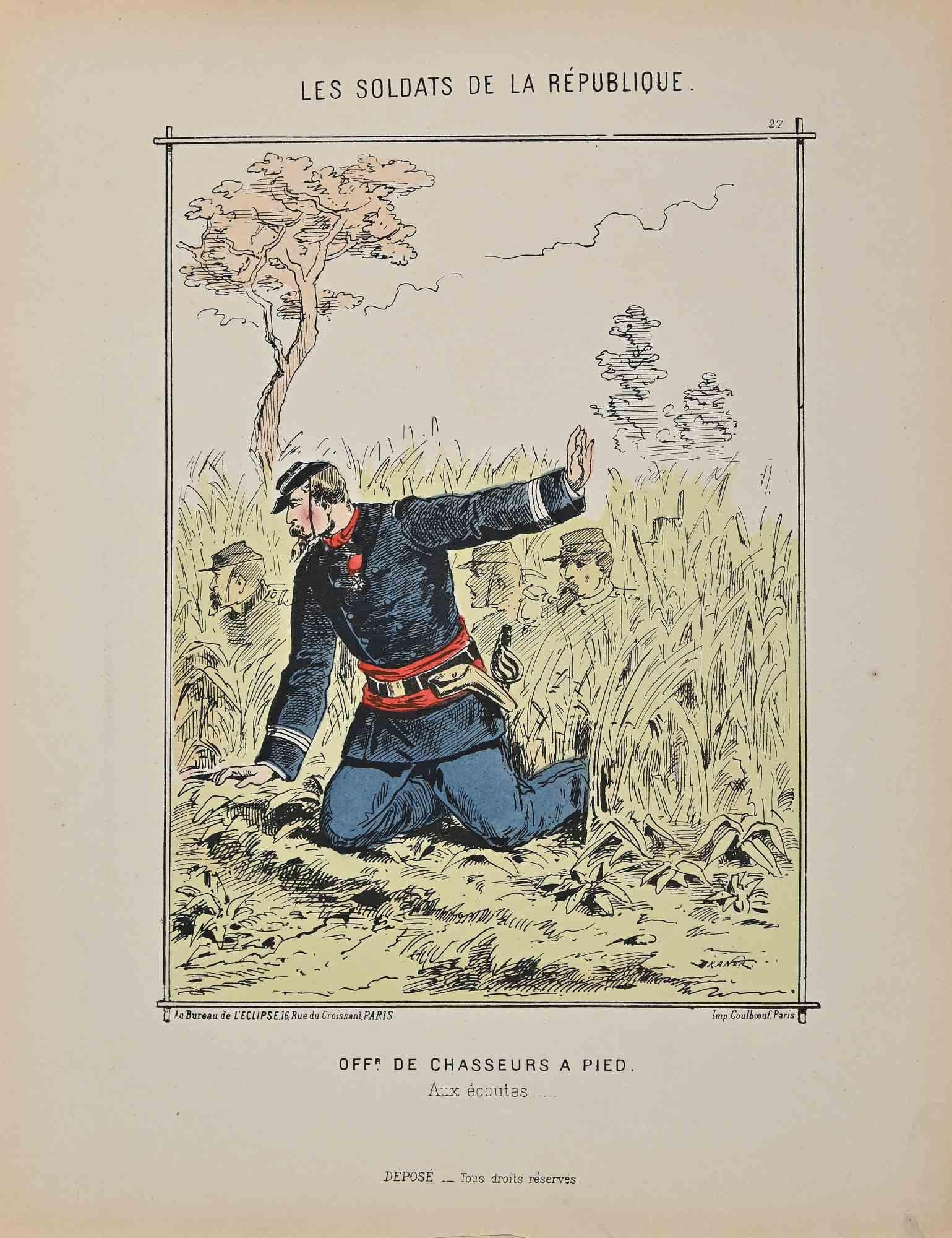Hunters à pied - Lithographie originale de Jules Renard - 19ème siècle