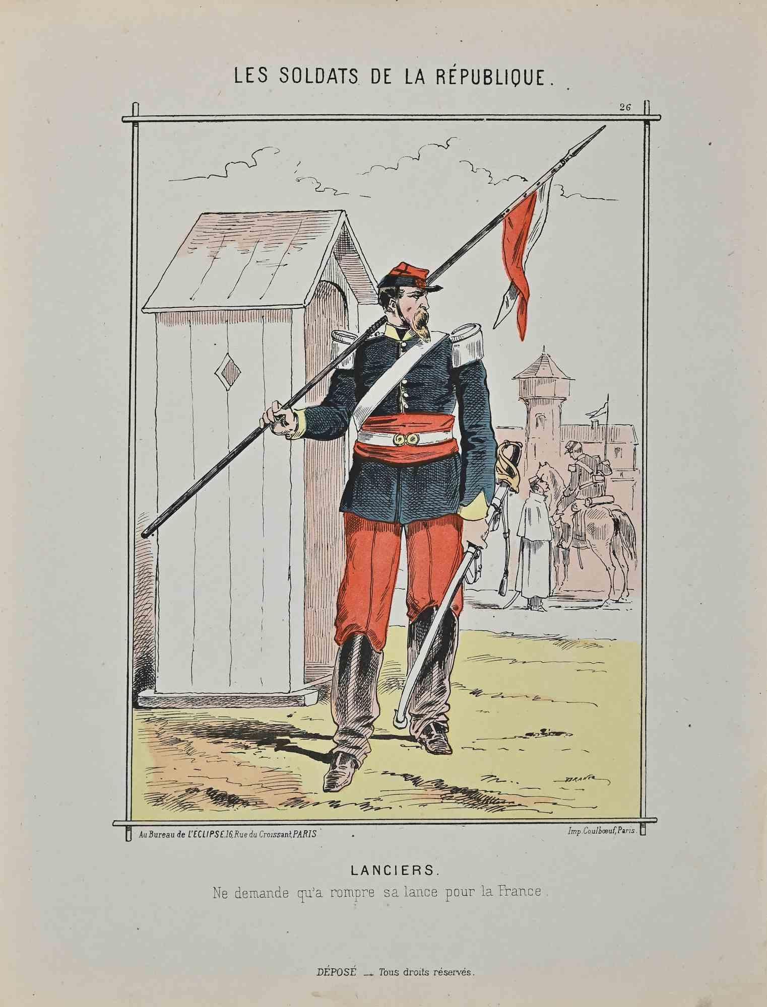 Lancers - Lithographie originale de Jules Renard - 19ème siècle