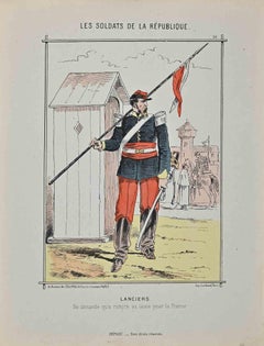 Lancers - Original Lithograph By Jules Renard - 19th Century