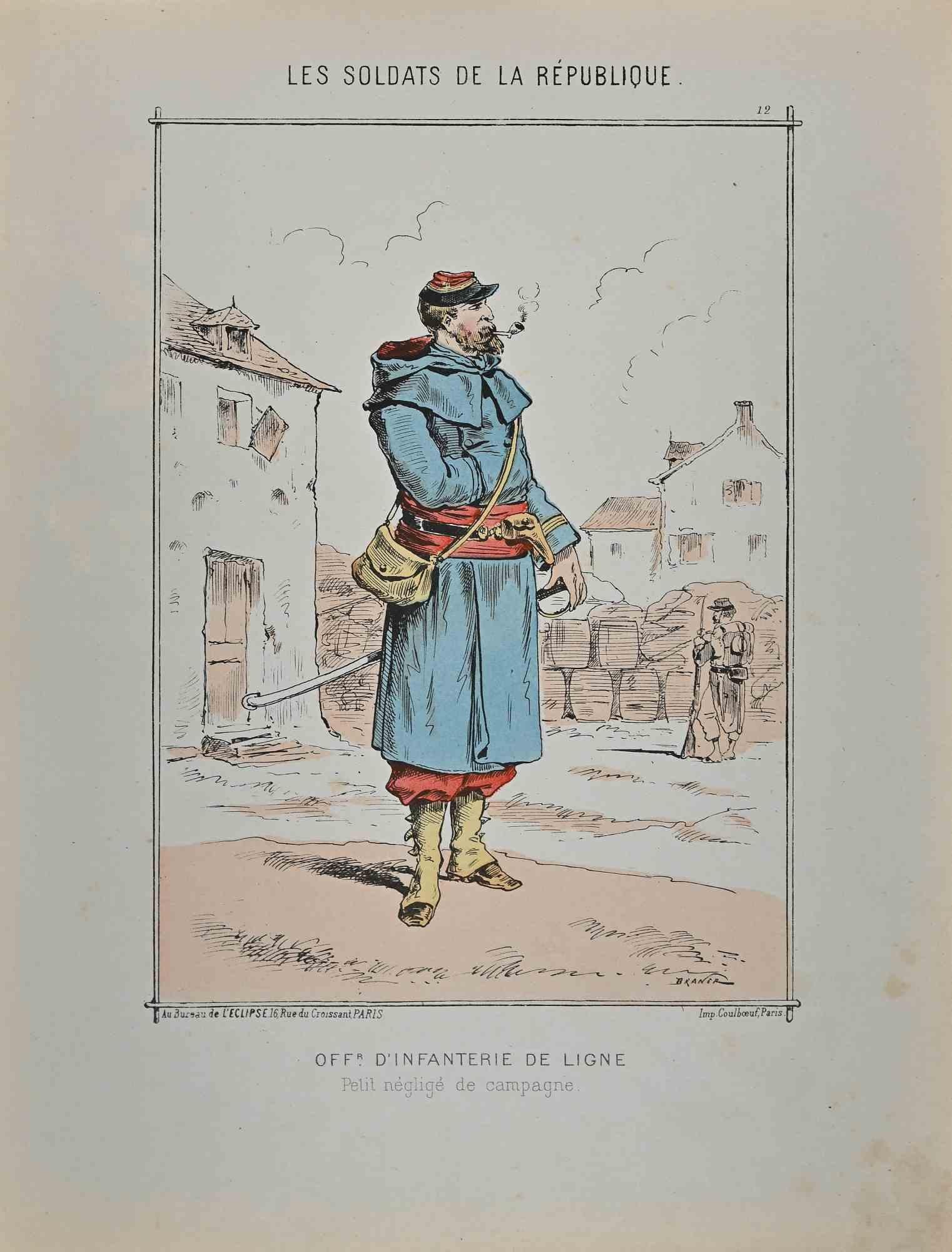 Line Infantry - Original Lithograph By Jules Renard - 19th Century