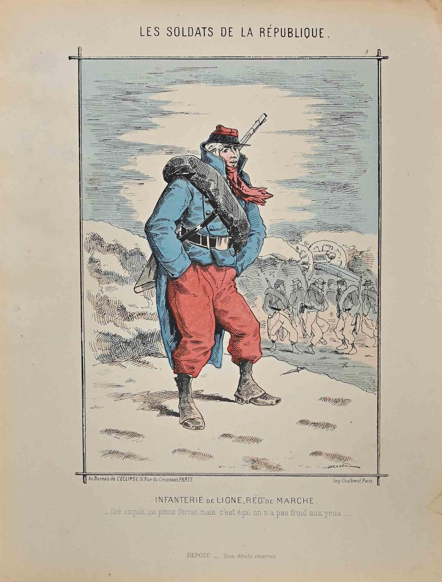 Infantería de Línea es una litografía original realizada por Jules Renard en el siglo XIX.

Forma parte de la colección "Soldados de la República".

Firmado a mano.

Buen estado.

Draner, en realidad Jules Joseph Georges Renard (12 de noviembre de