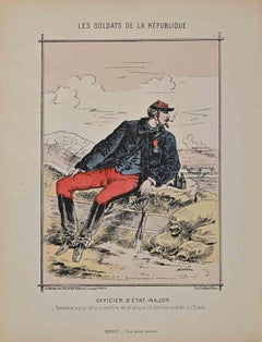 Antique Staff Officer - Original Lithograph By Jules Renard - 19th Century