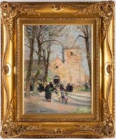 Jules René Hervé Oil on Canvas Walk Around the Church circa 1936