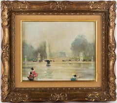 Jules René Hervé Oil on Canvas Le Bassin du Jardin des Tuileries in Paris, 1930s