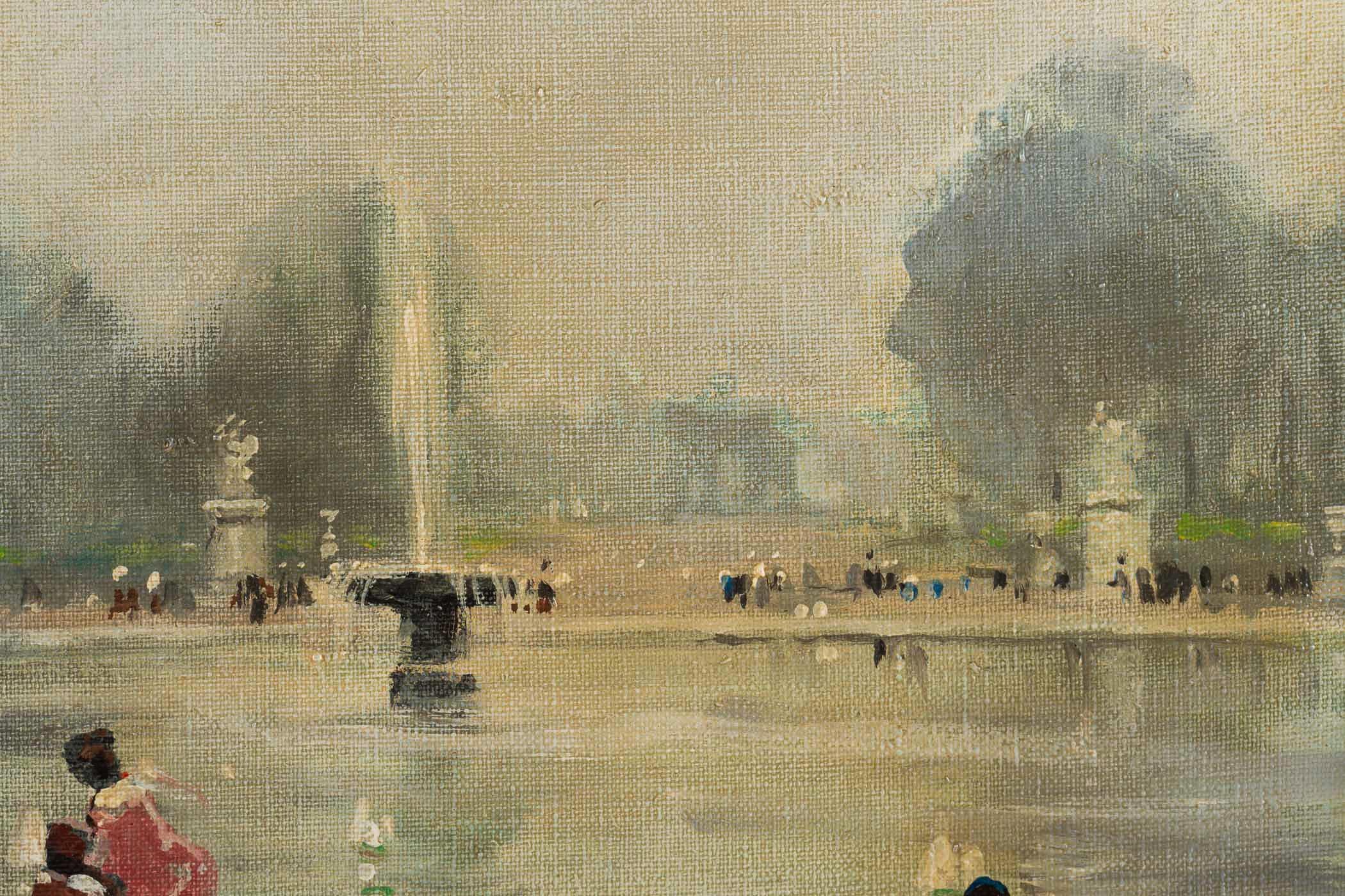 Jules René Hervé Oil on Canvas Le Bassin du Jardin des Tuileries in Paris, 1930s In Good Condition For Sale In Saint Ouen, FR