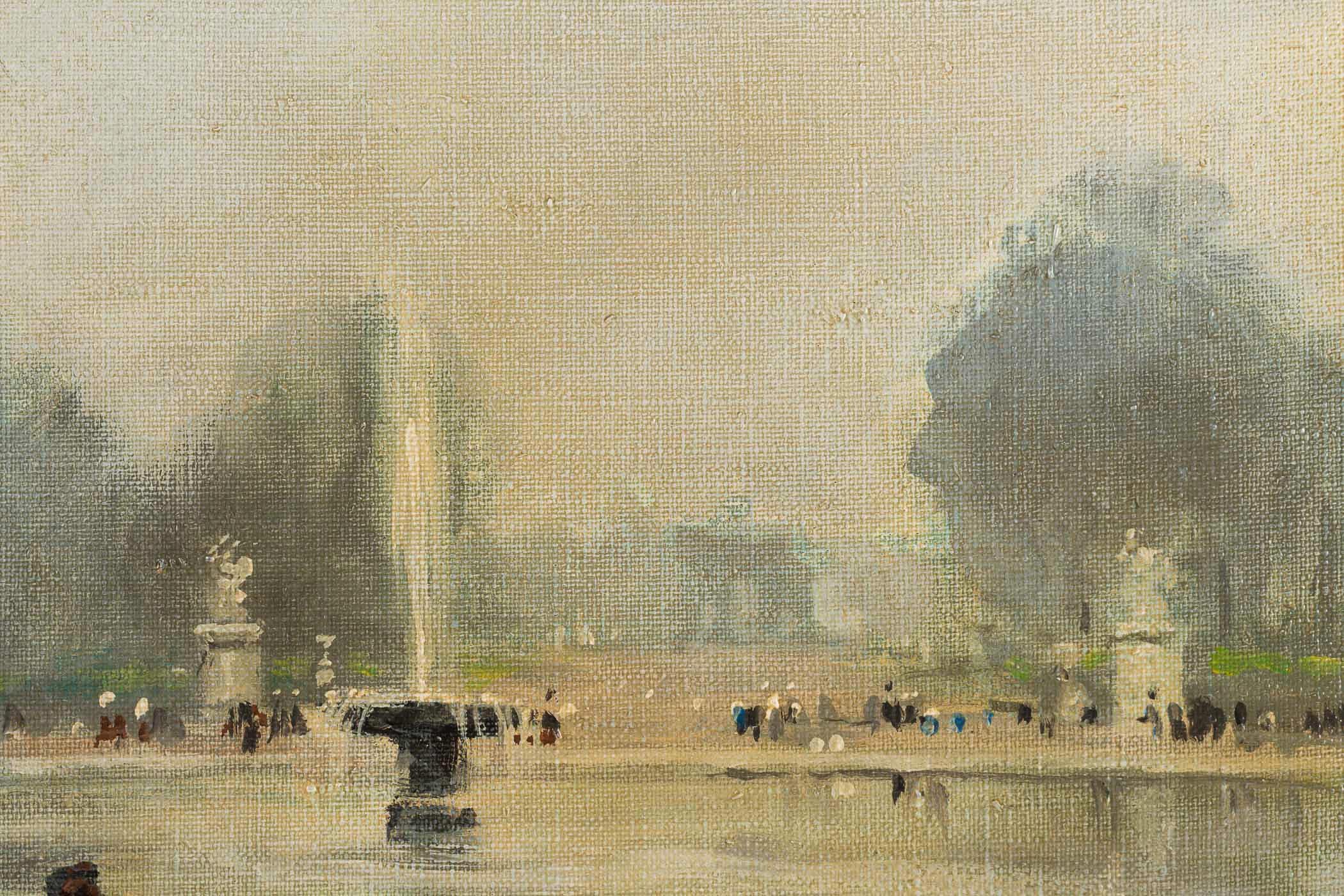 Jules René Hervé Oil on Canvas Le Bassin du Jardin des Tuileries in Paris, 1930s For Sale 1