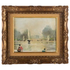 Jules René Hervé Oil on Canvas Le Bassin du Jardin des Tuileries in Paris, 1930s