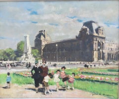 A Sunday in the Tuileries Garden, oil on canvas signed Jules Hervé, circa 1950