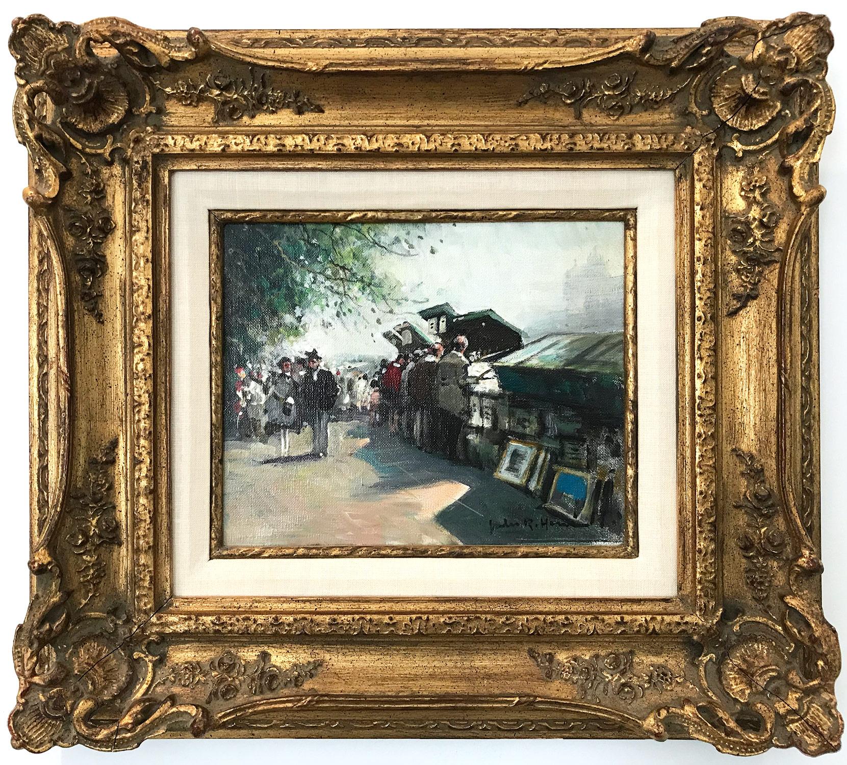 Jules René Hervé Figurative Painting - "Along the Seine by Notre Dame" Parisian Impressionist Oil Painting on Canvas