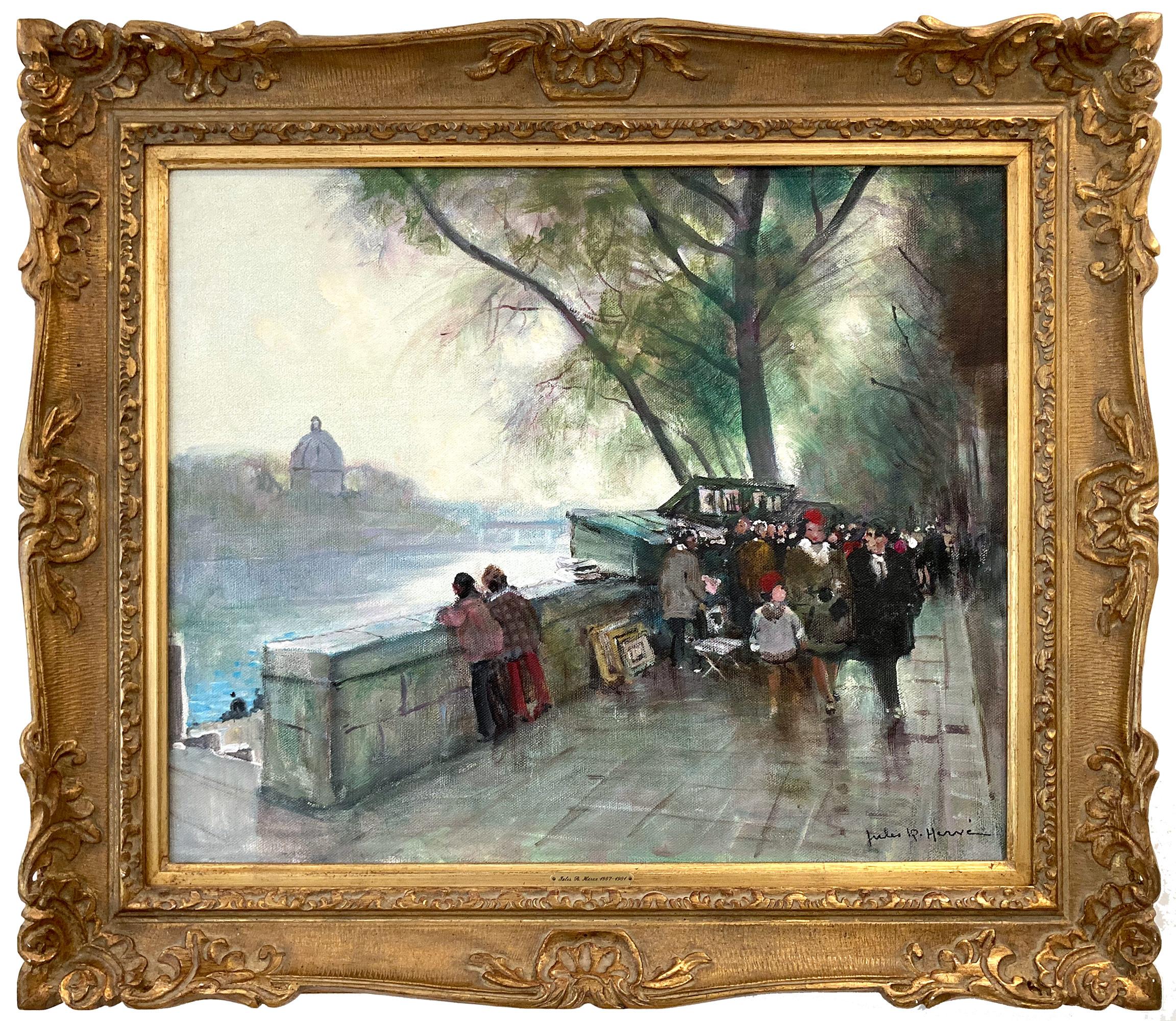 "Un pomeriggio lungo la Senna, Parigi" Pittura a olio impressionista su tela