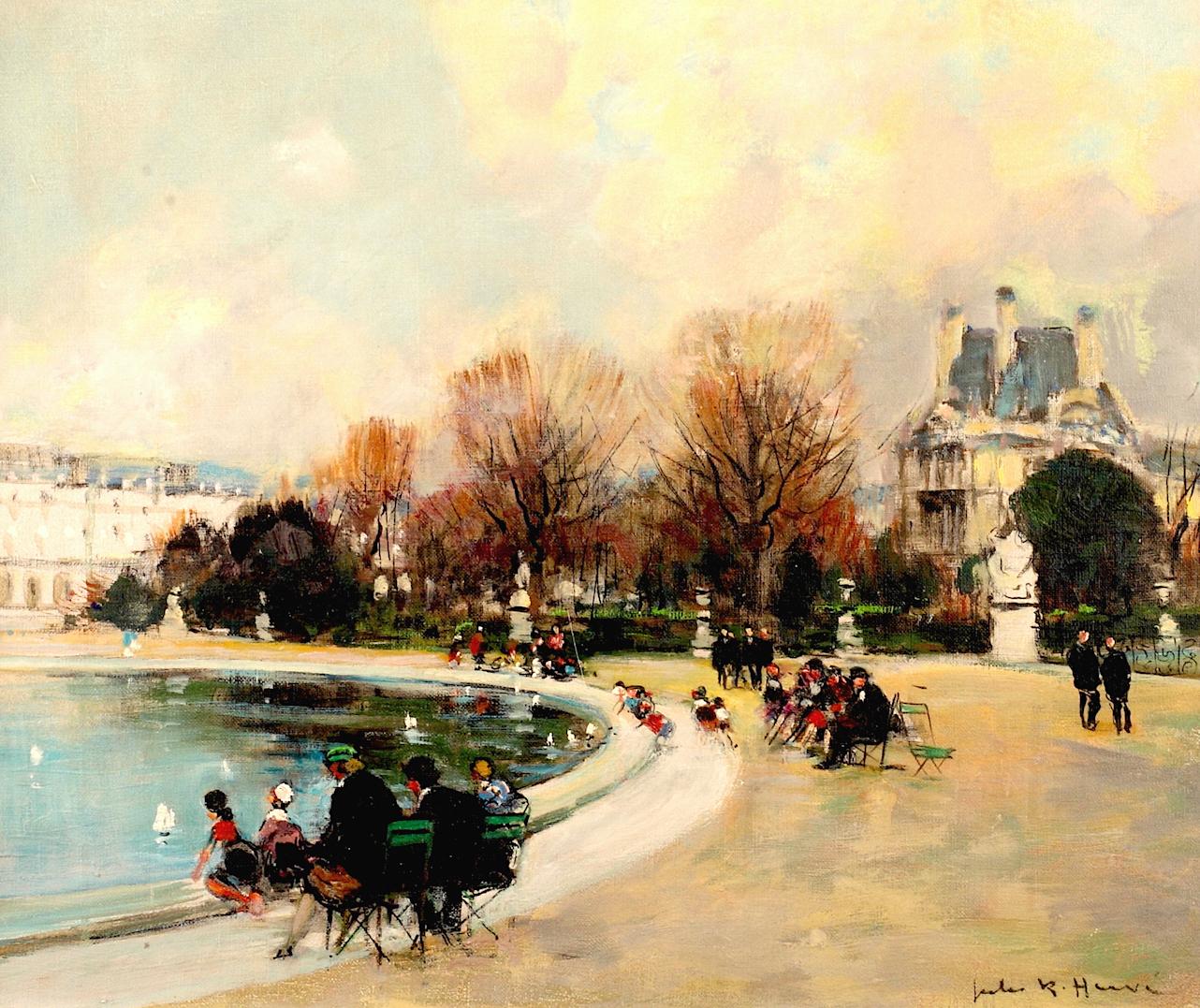 Autunno nei Giardini delle Tuileries, Parigi - Painting di Jules René Hervé