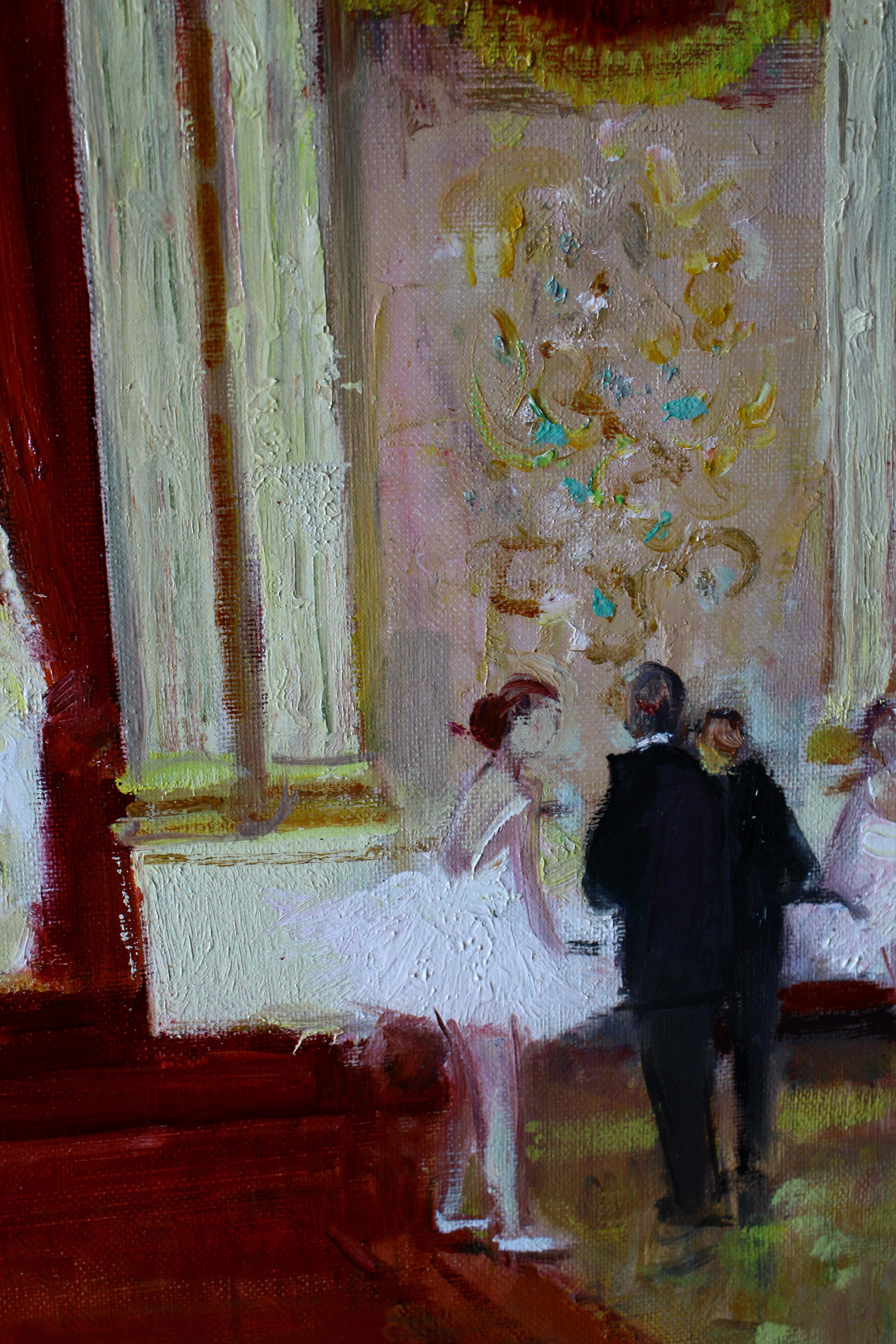 Ballerinas at the Opera vintage ballet dancer oil painting by Max Herve en venta 5