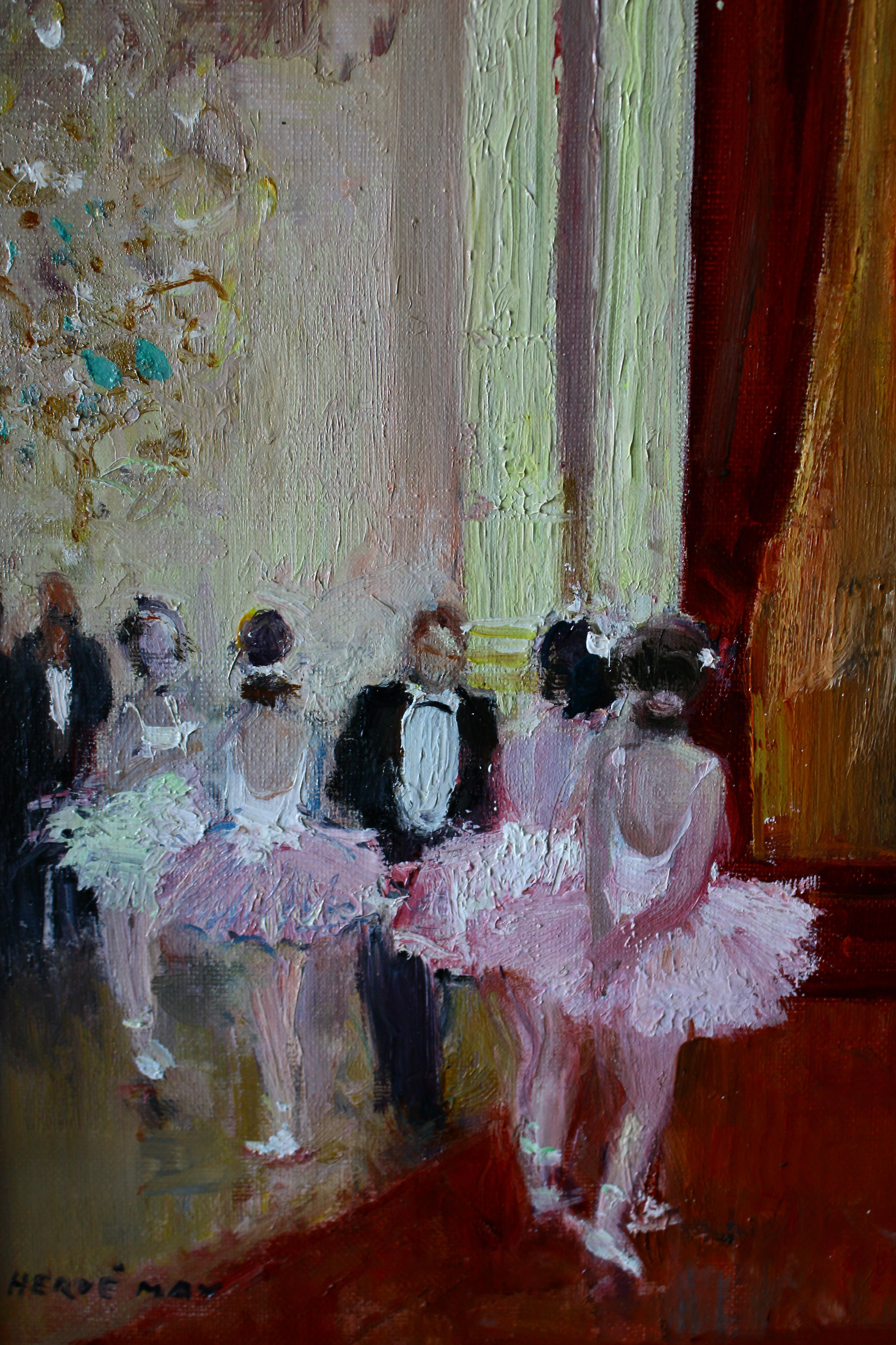 Ballerinas at the Opera vintage ballet dancer oil painting by Max Herve en venta 7