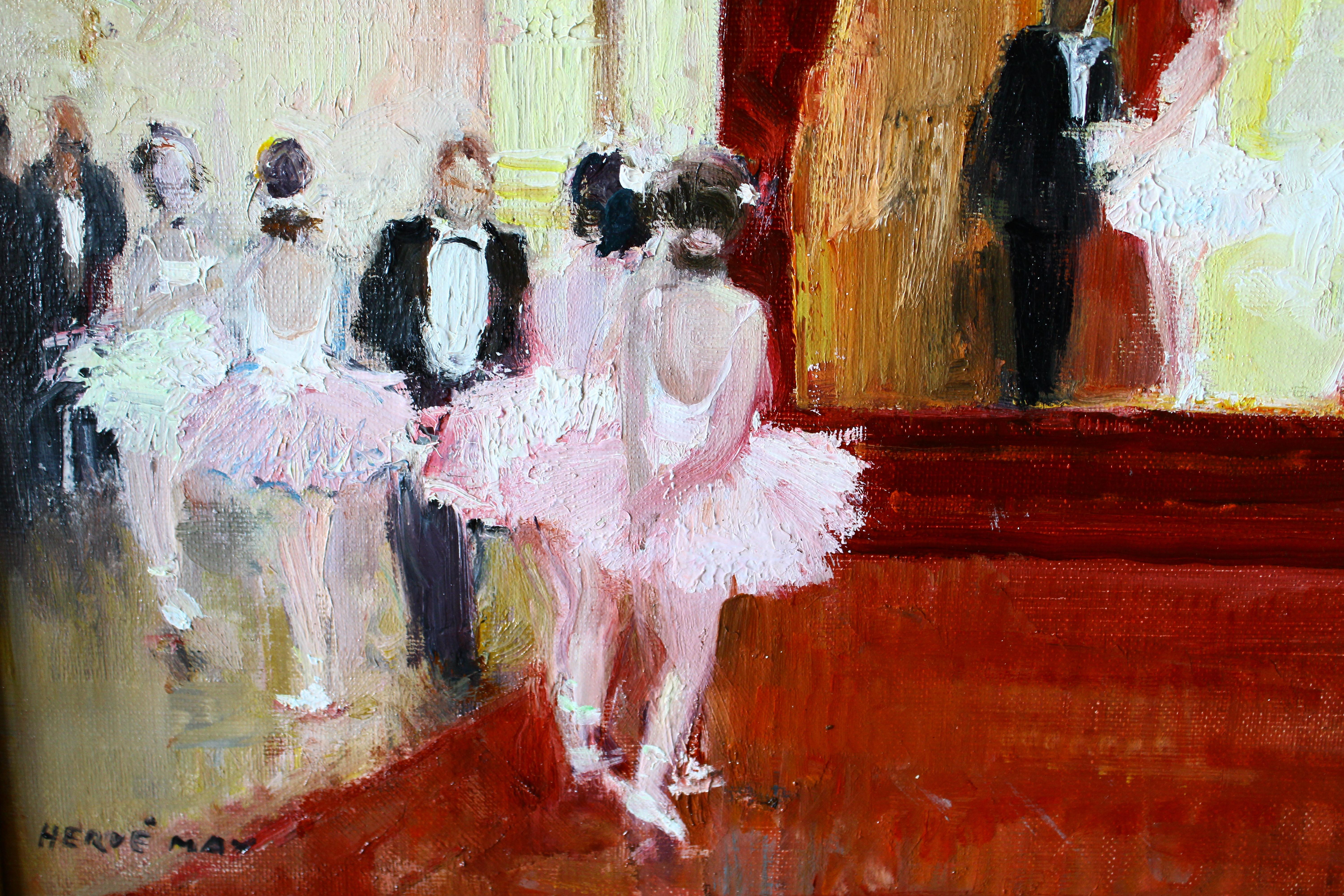 Ballerinas at the Opera vintage ballet dancer oil painting by Max Herve en venta 10