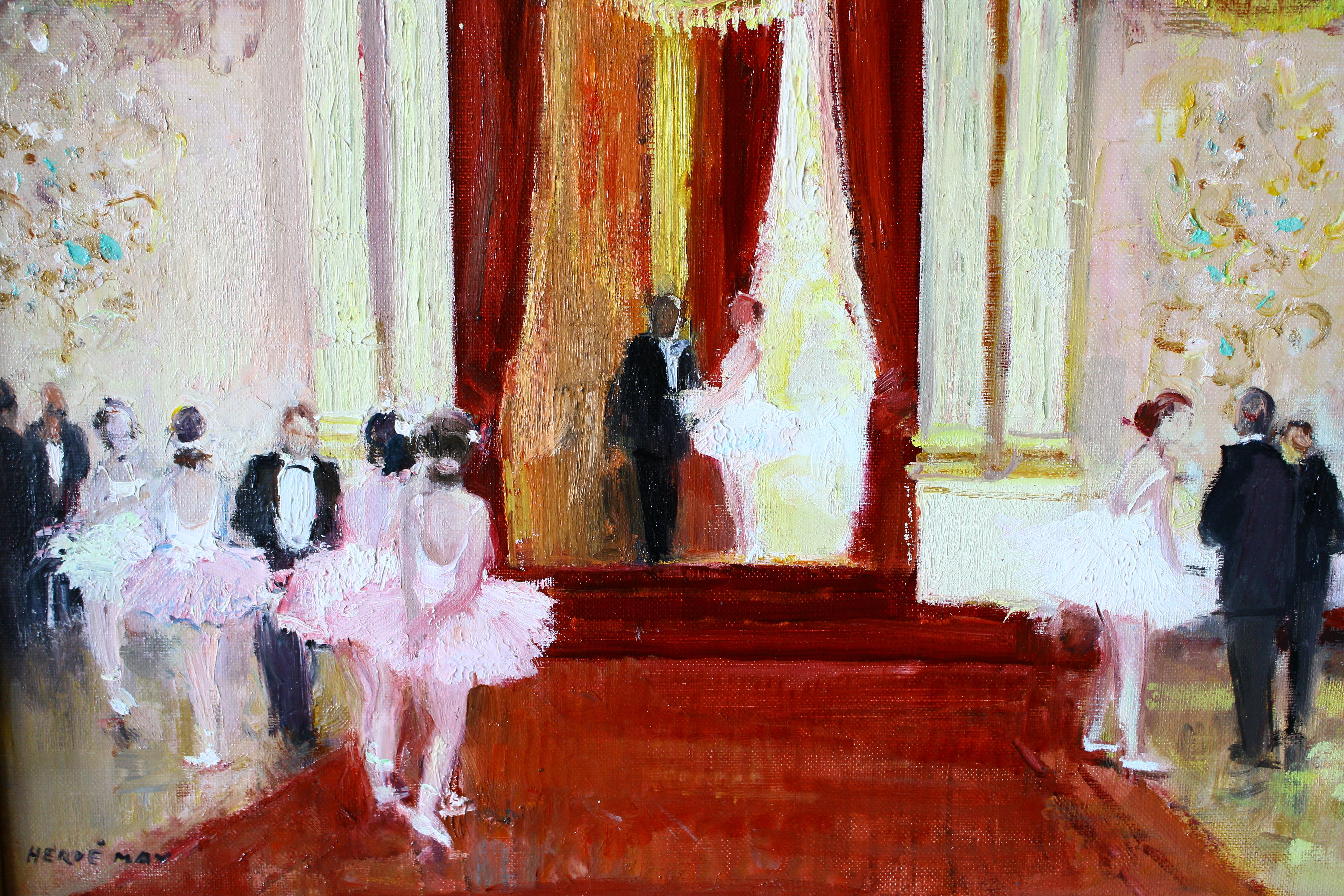 Ballerinas at the Opera vintage ballet dancer oil painting by Max Herve en venta 11