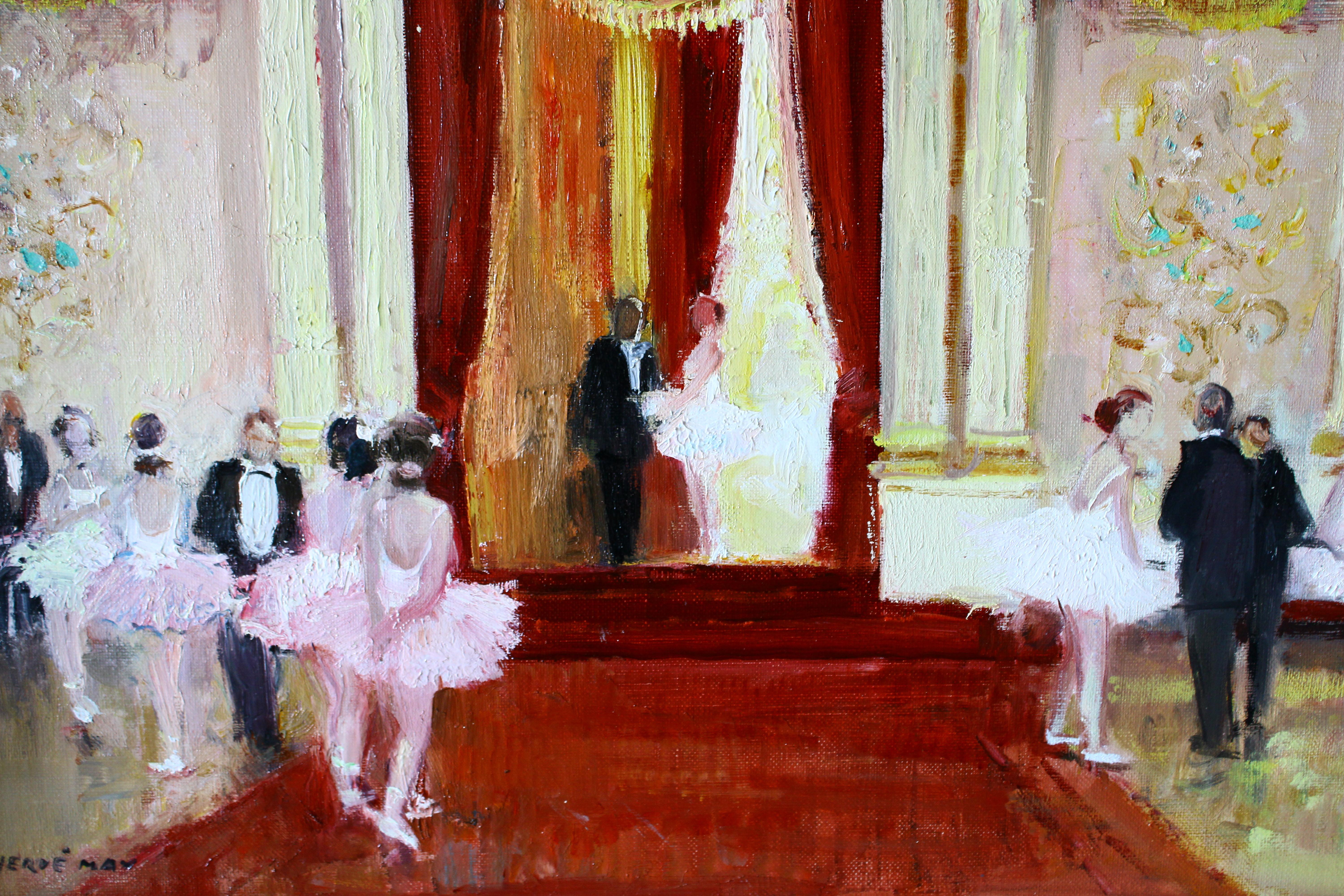 Ballerinas at the Opera vintage ballet dancer oil painting by Max Herve en venta 12