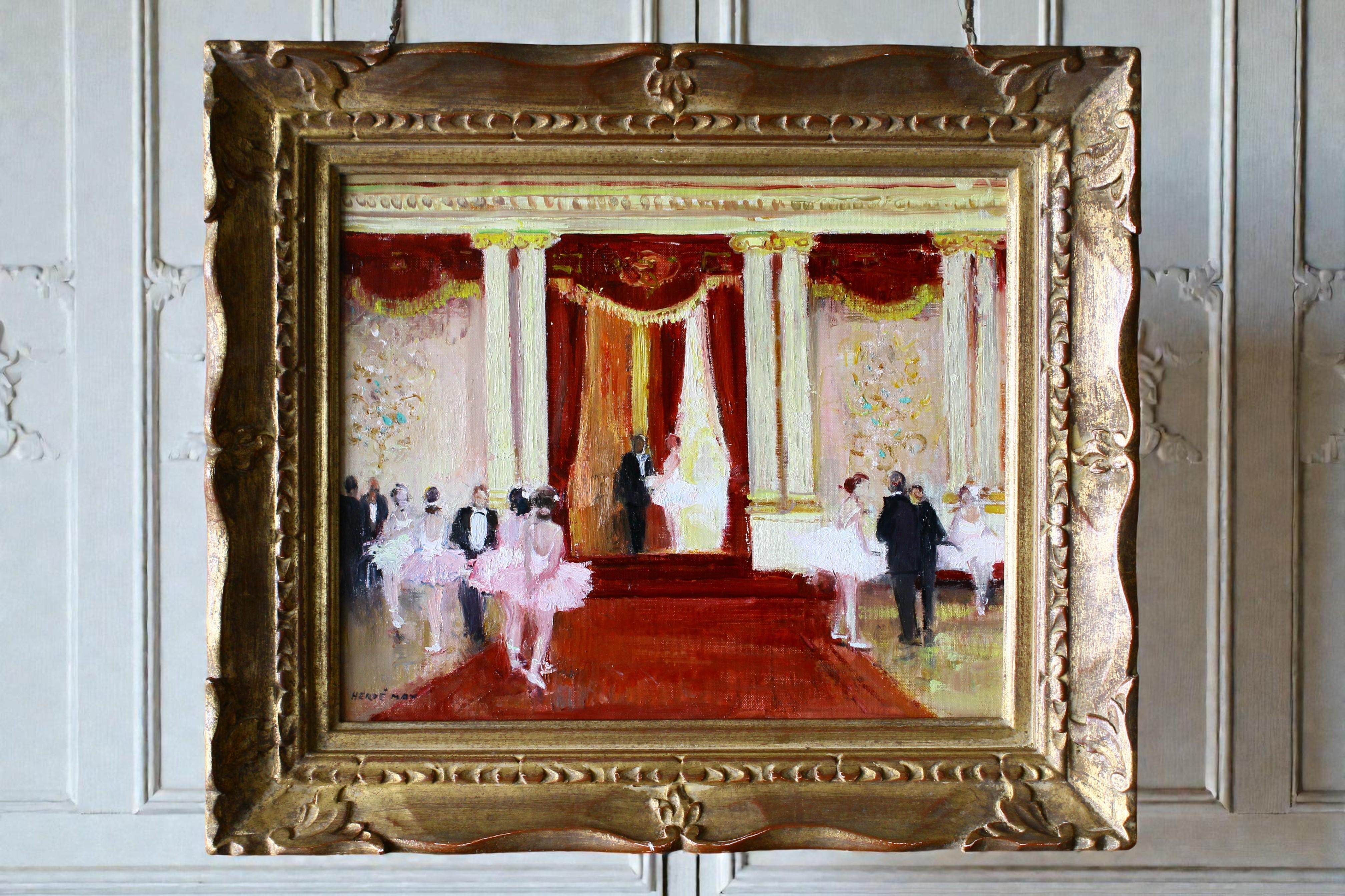 Ballerinas at the Opera vintage ballet dancer oil painting by Max Herve - Painting Posimpresionista de Jules René Hervé