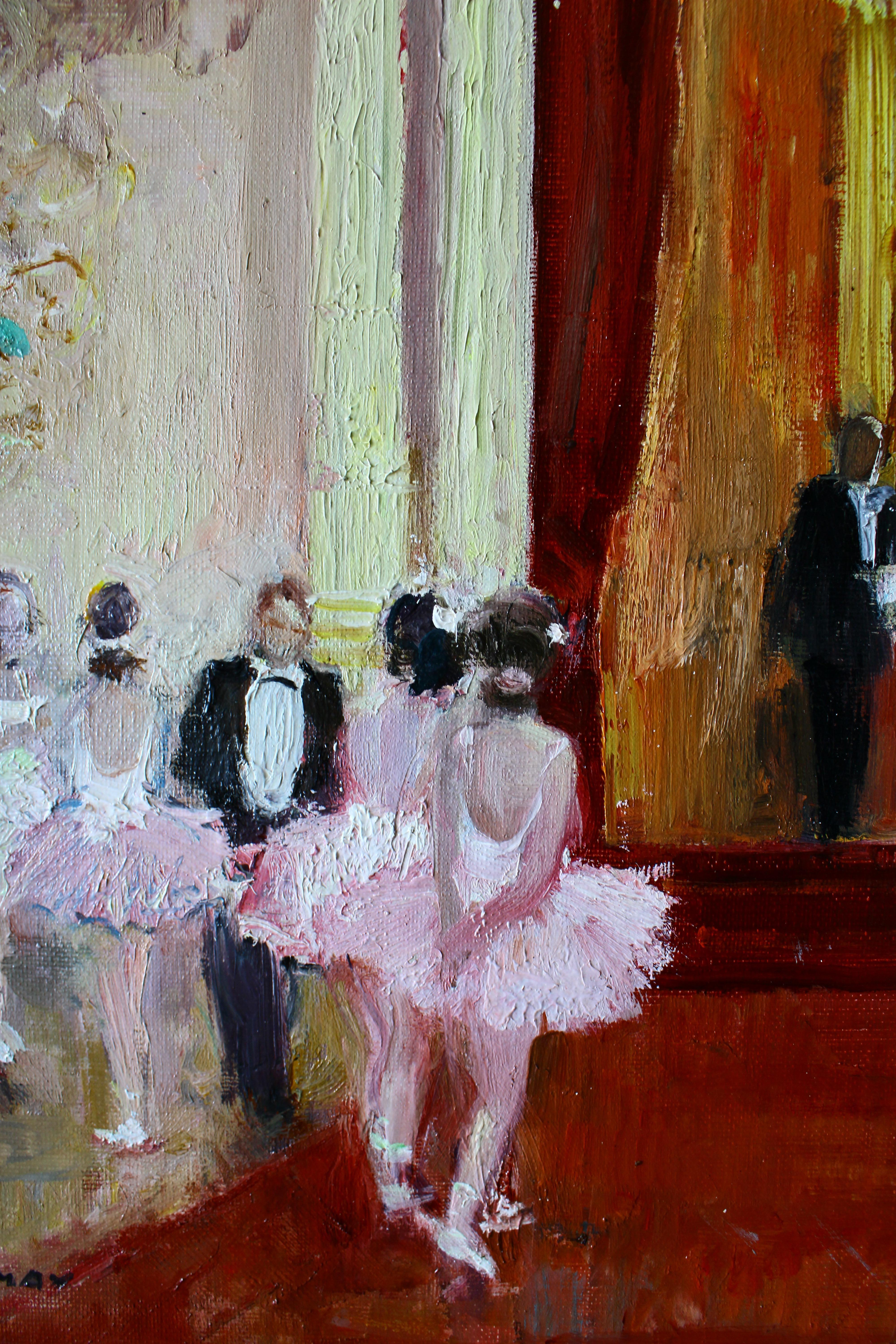 Ballerinas at the Opera vintage ballet dancer oil painting by Max Herve - Interior Painting Marrón de Jules René Hervé