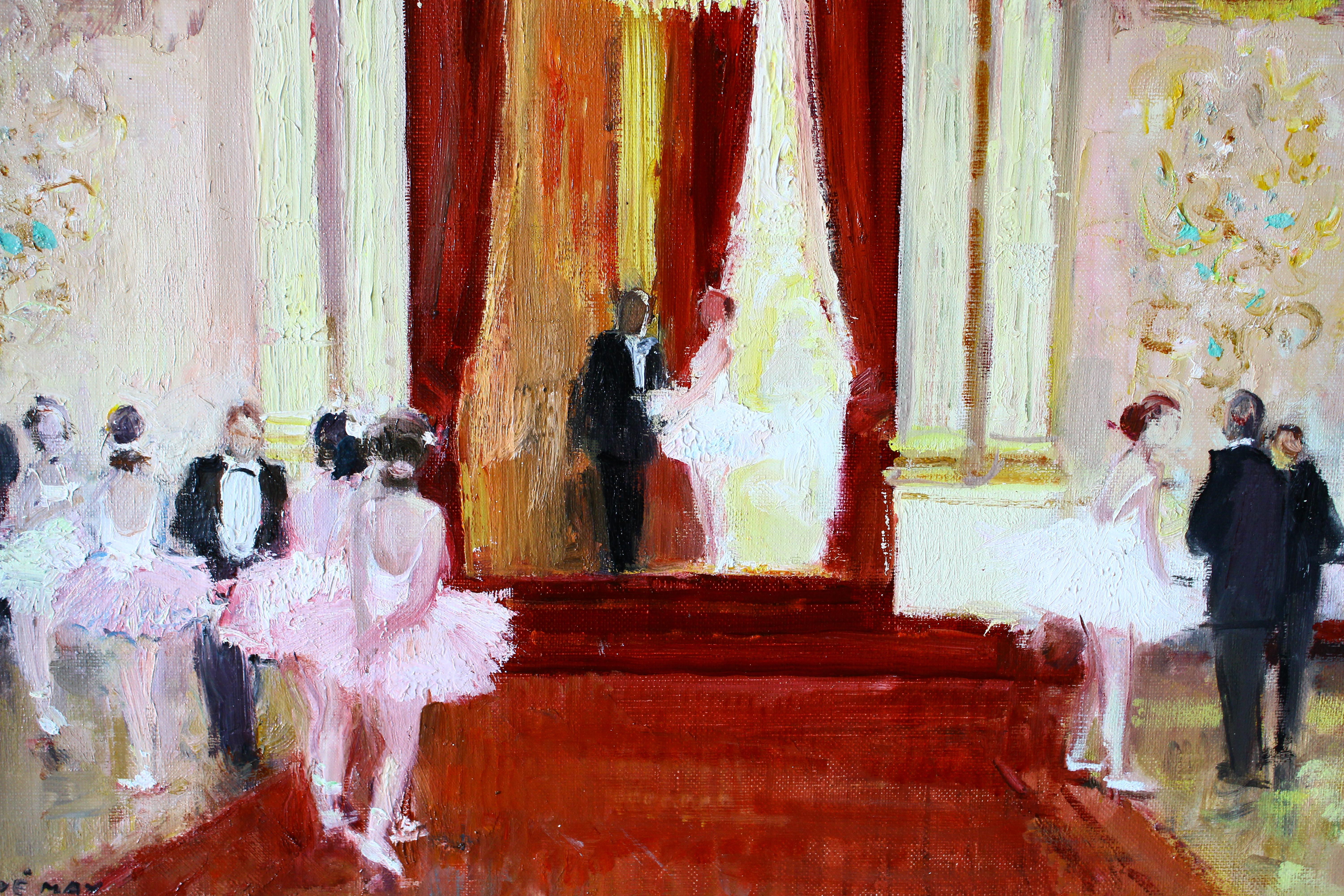 Ballerinas at the Opera vintage ballet dancer oil painting by Max Herve en venta 1