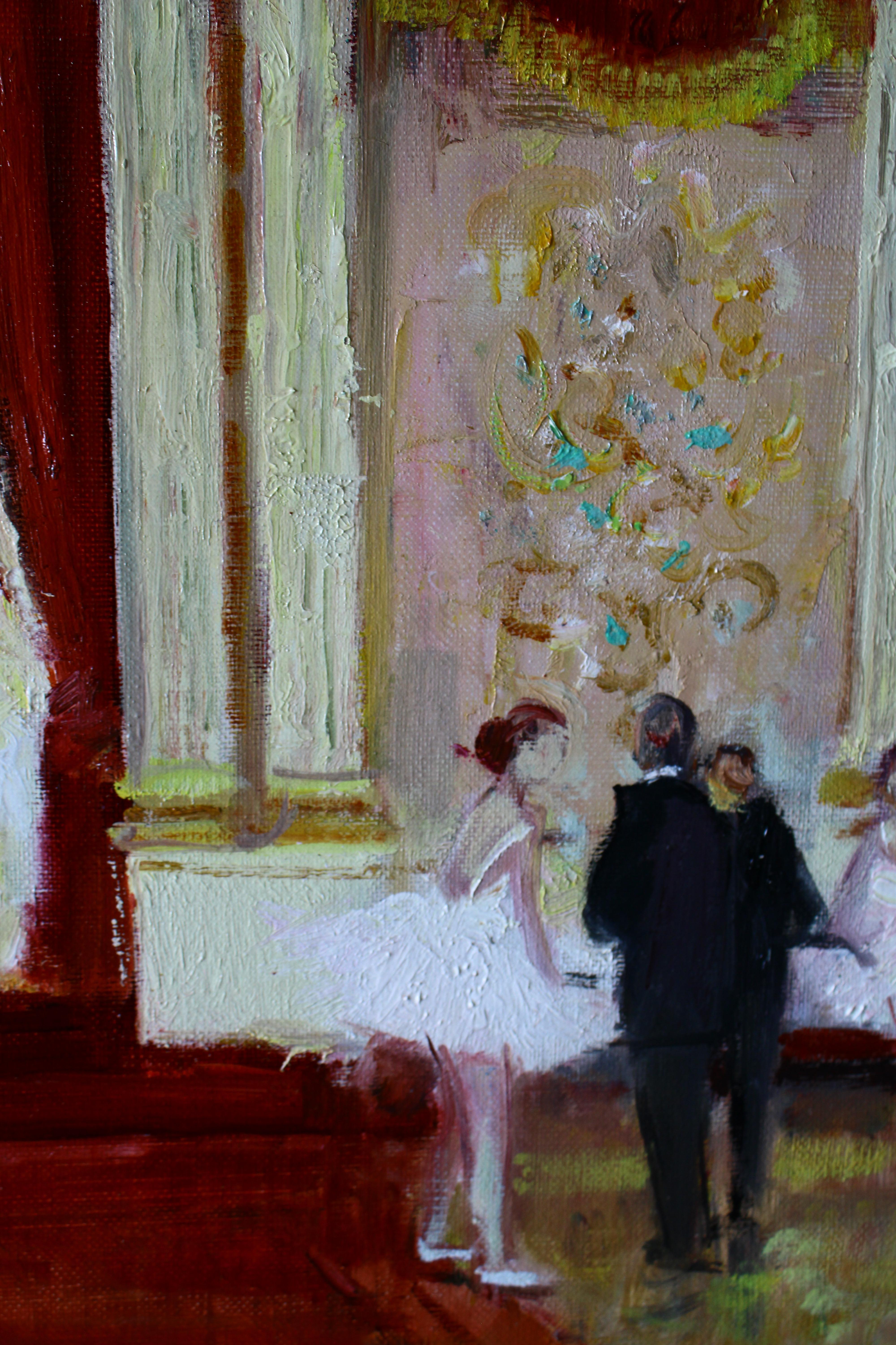 Ballerinas at the Opera vintage ballet dancer oil painting by Max Herve en venta 4