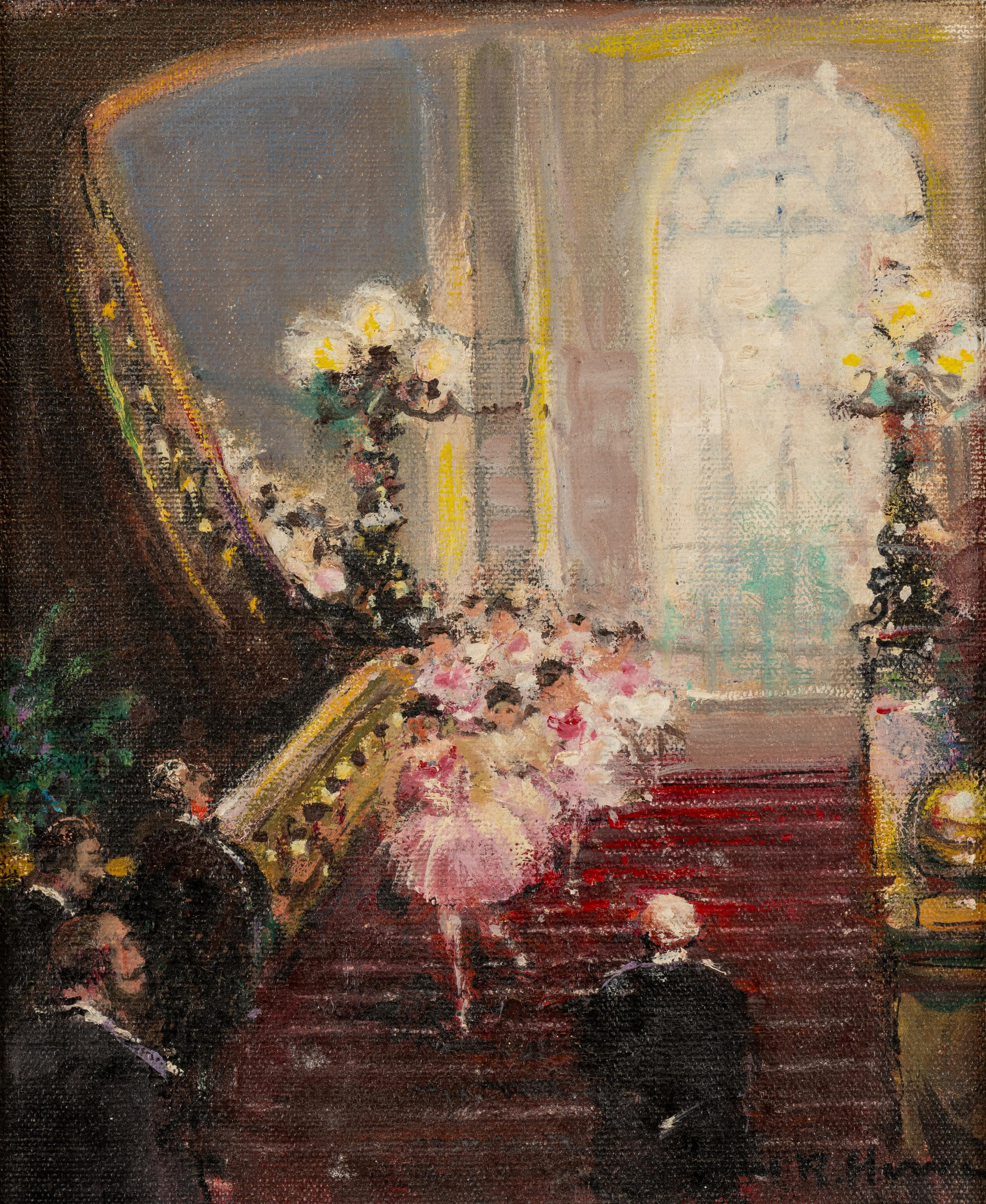 Ballerinas auf der Treppe – Painting von Jules René Hervé