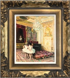 « Ballerines », peinture à l'huile sur toile impressionniste française d'une scène d'intérieur