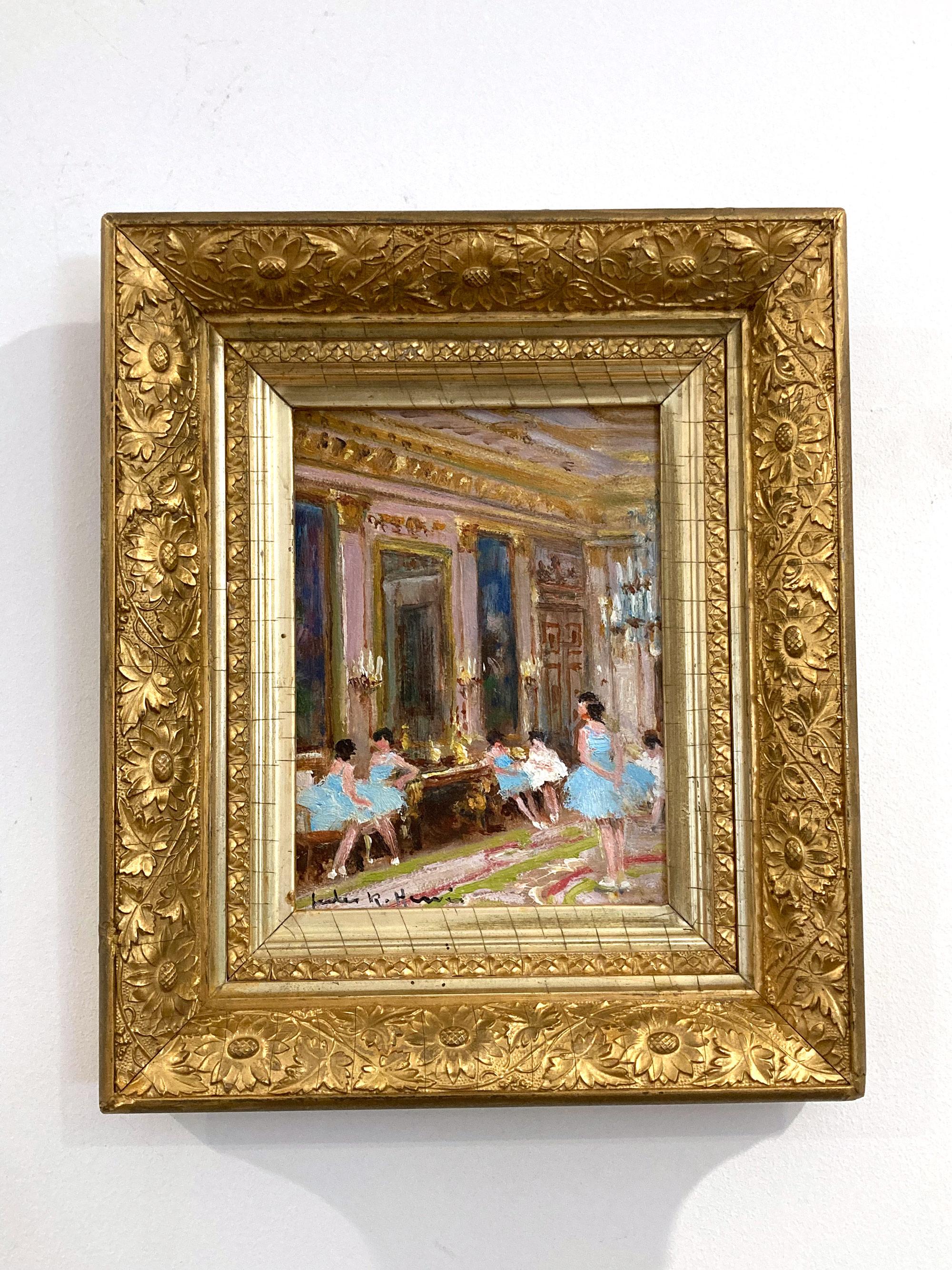 « Ballerines in Paris », peinture à l'huile impressionniste colorée d'une scène d'intérieur encadrée en vente 10
