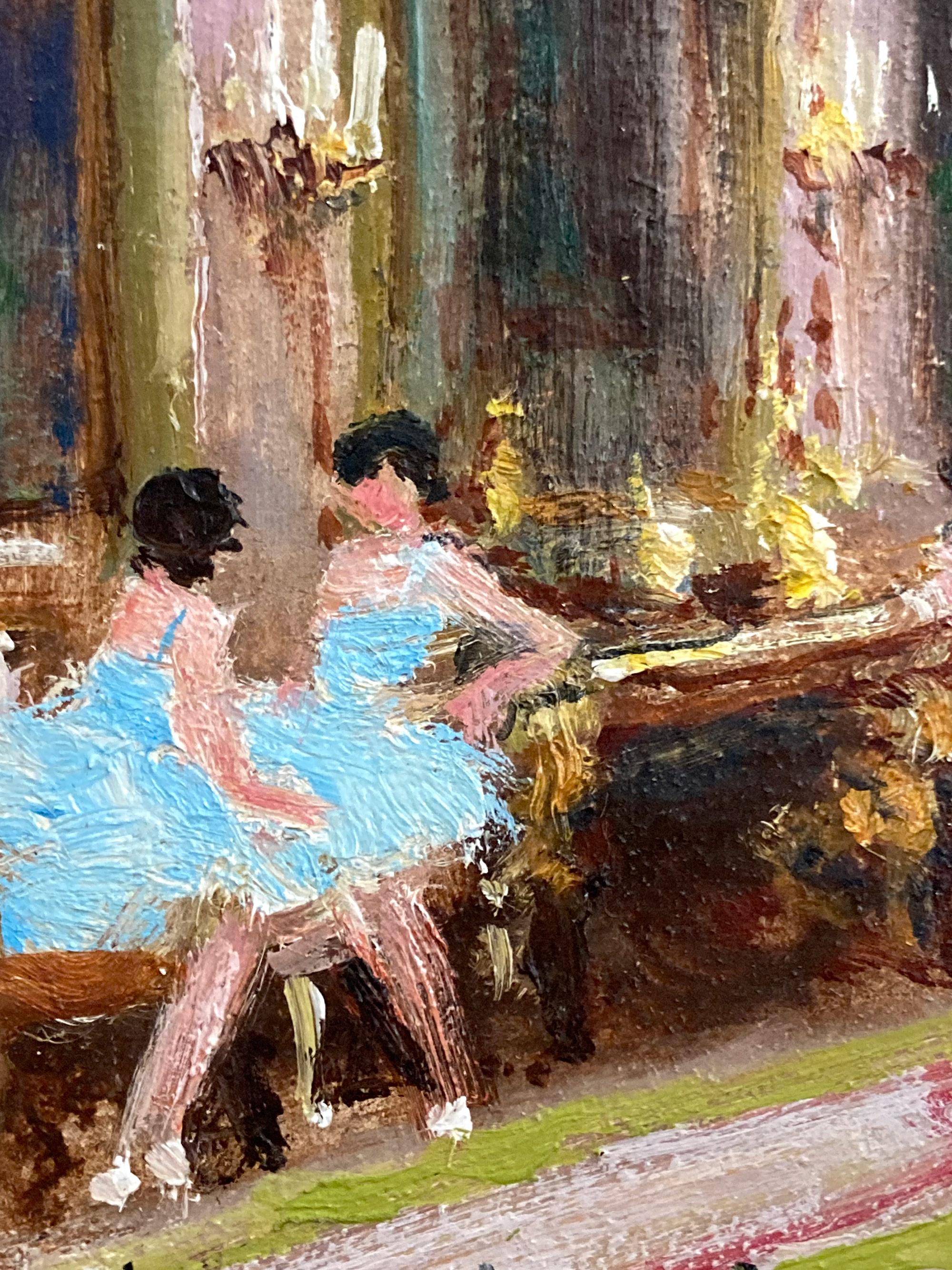 « Ballerines in Paris », peinture à l'huile impressionniste colorée d'une scène d'intérieur encadrée - Impressionnisme Painting par Jules René Hervé