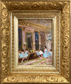 "Ballerinas in Paris" Colorful Impressionist Interior Scene Oil Painting Framed