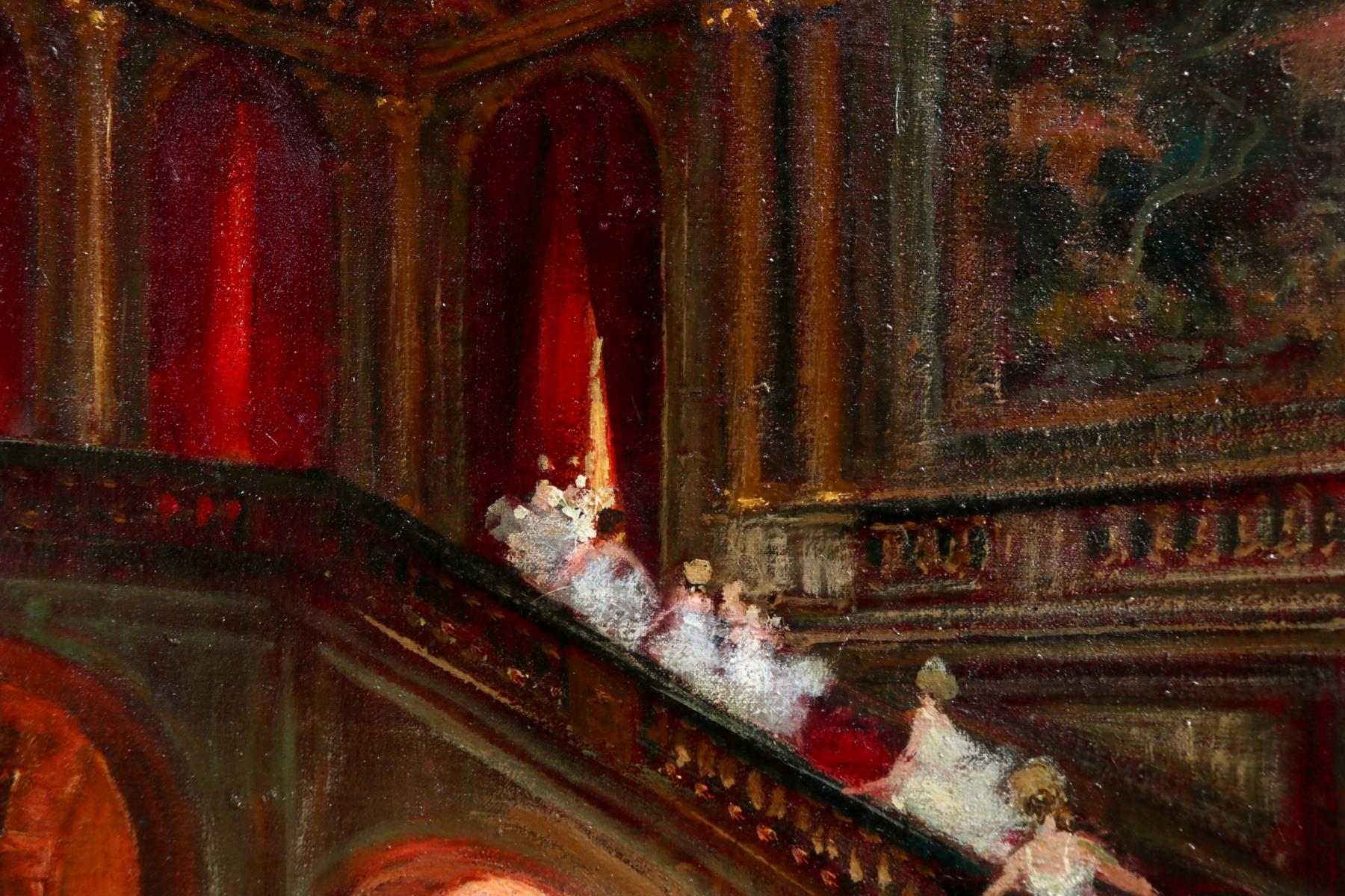 Ballerines - Opera, Paris - Huile impressionniste, Danseurs de Jules Rene Herve - Painting de Jules René Hervé