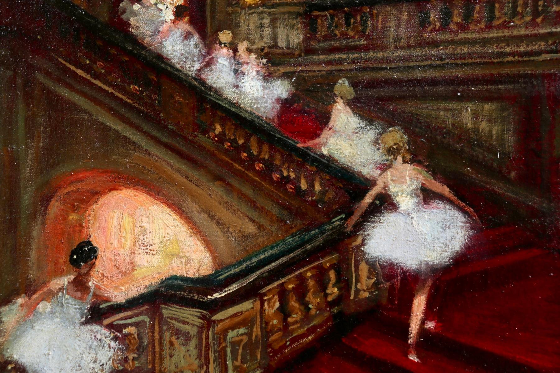 Ballerines - Opera, Paris - Huile impressionniste, Danseurs de Jules Rene Herve - Impressionnisme Painting par Jules René Hervé