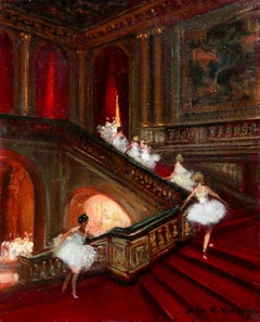 Vintage Ballerinas - Opera, Paris - Impressionist Oil, Dancers by Jules Rene Herve