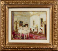 Ballet Dancers - Impressionist Oil, Figures in Interior by Jules Rene Herve