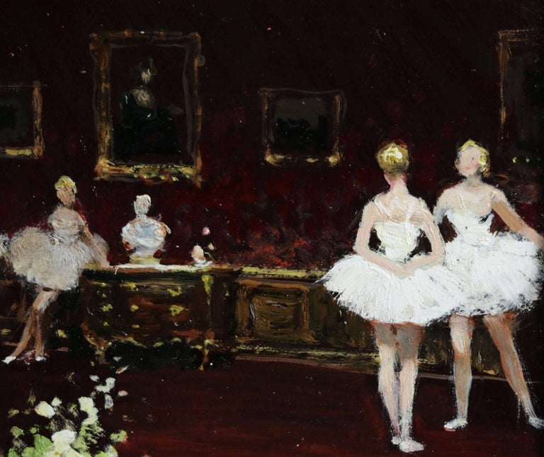 Ballet Dancers - Impressionist Oil, Figures in Interior by Jules Rene Herve - Painting by Jules René Hervé
