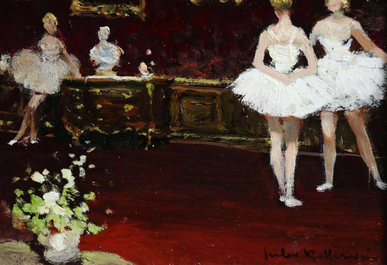 Ballet Dancers - Impressionist Oil, Figures in Interior by Jules Rene Herve - Black Interior Painting by Jules René Hervé