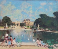 Jules Herve, Französischer Impressionismus, „Bassin des Tuilleries und der Louvre, Paris“,