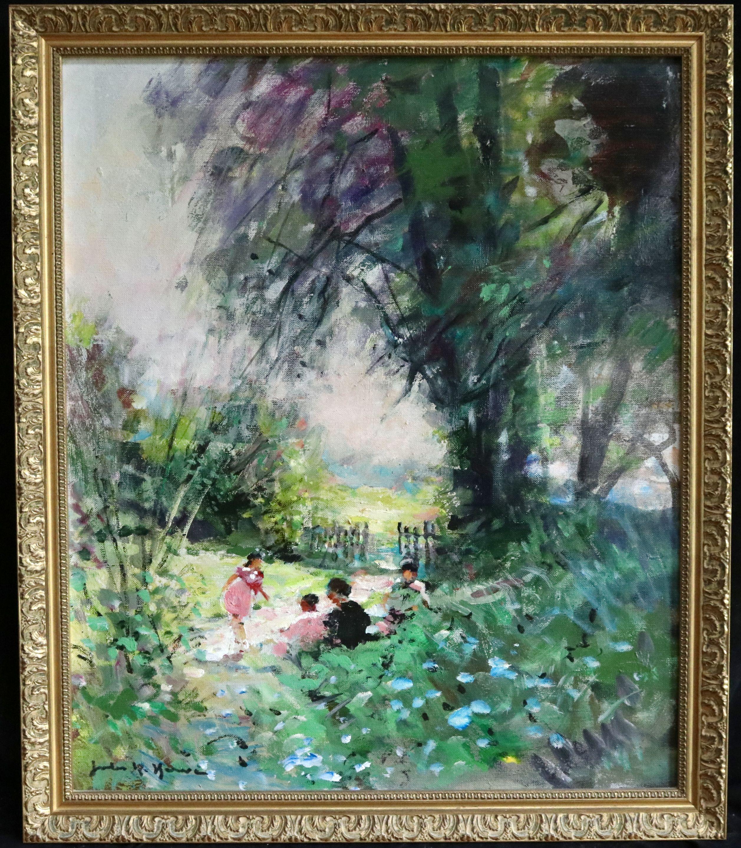 Children Playing - 20th Century Oil, Figures in Landscape by Jules Rene Herve - Painting by Jules René Hervé