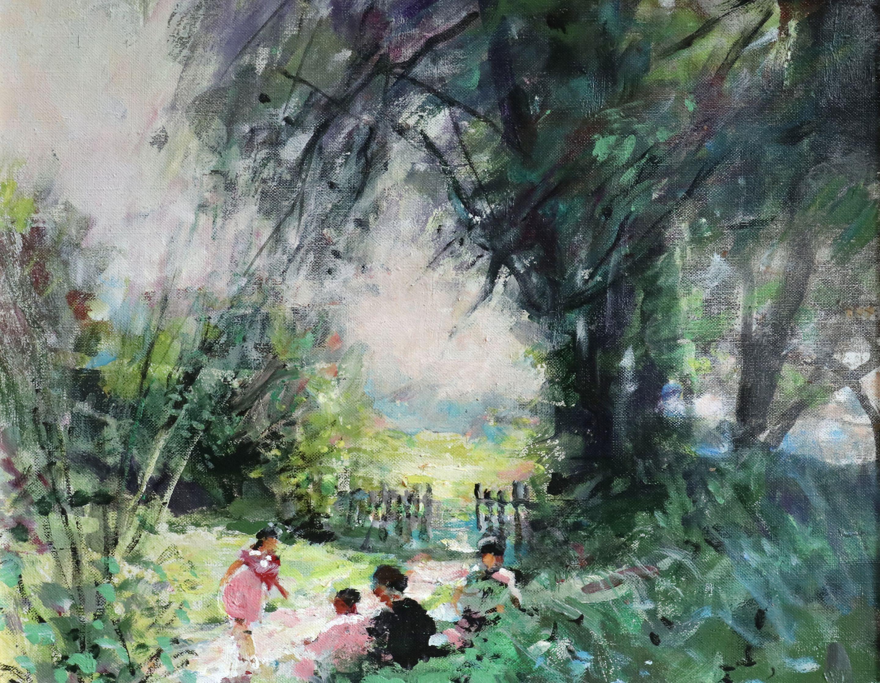 Children Playing - 20th Century Oil, Figures in Landscape by Jules Rene Herve - Impressionist Painting by Jules René Hervé