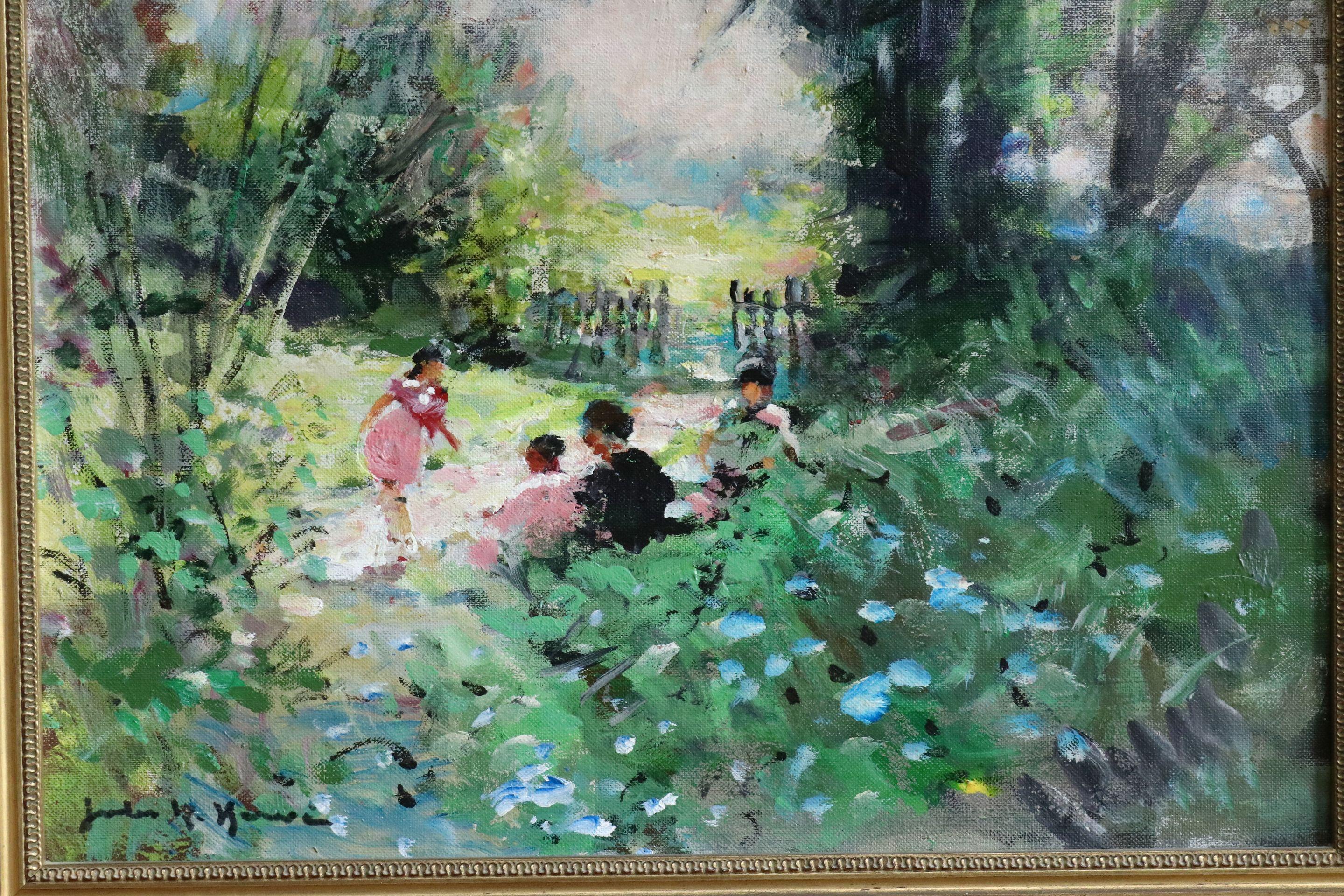 Children Playing - 20th Century Oil, Figures in Landscape by Jules Rene Herve - Gray Figurative Painting by Jules René Hervé