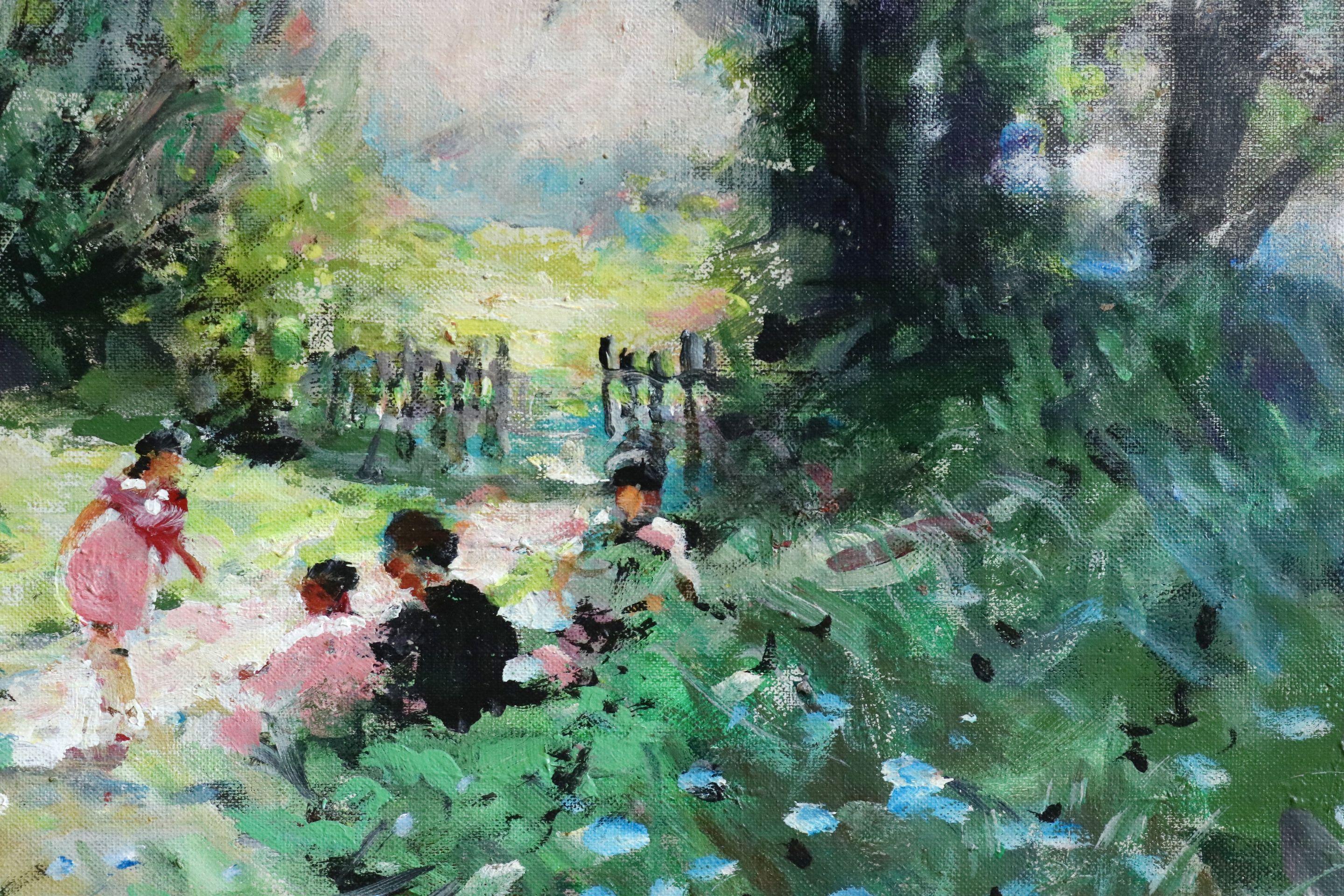 Oil on canvas circa 1950 by Jules René Hervé depicting children playing in a summer landscape. Signed lower left and verso. Framed dimensions are 24 inches high by 20 inches wide.

Jules René Hervé (French, 1887-1981) was an Academic painter, born