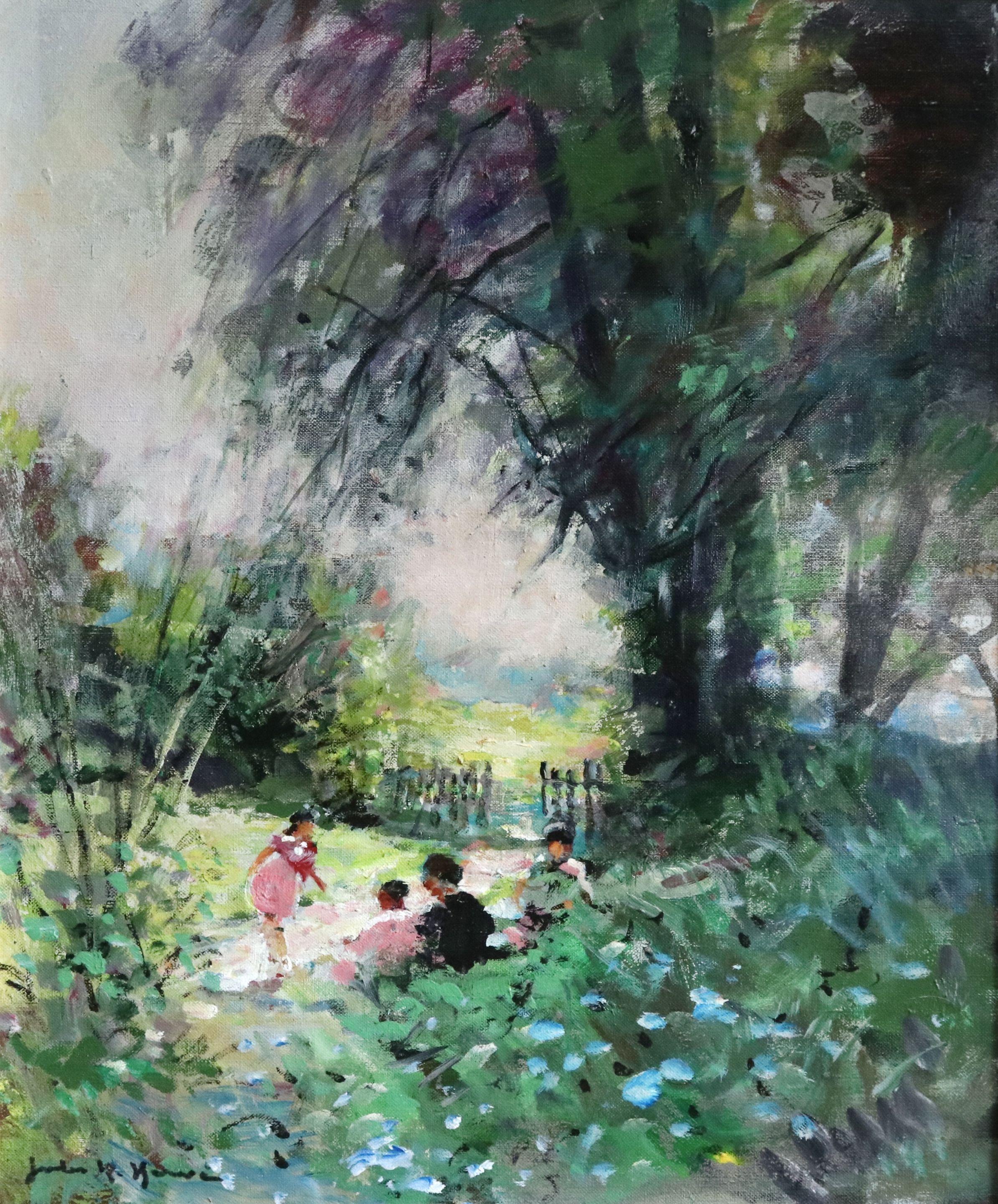 Jules René Hervé Figurative Painting - Children Playing - 20th Century Oil, Figures in Landscape by Jules Rene Herve
