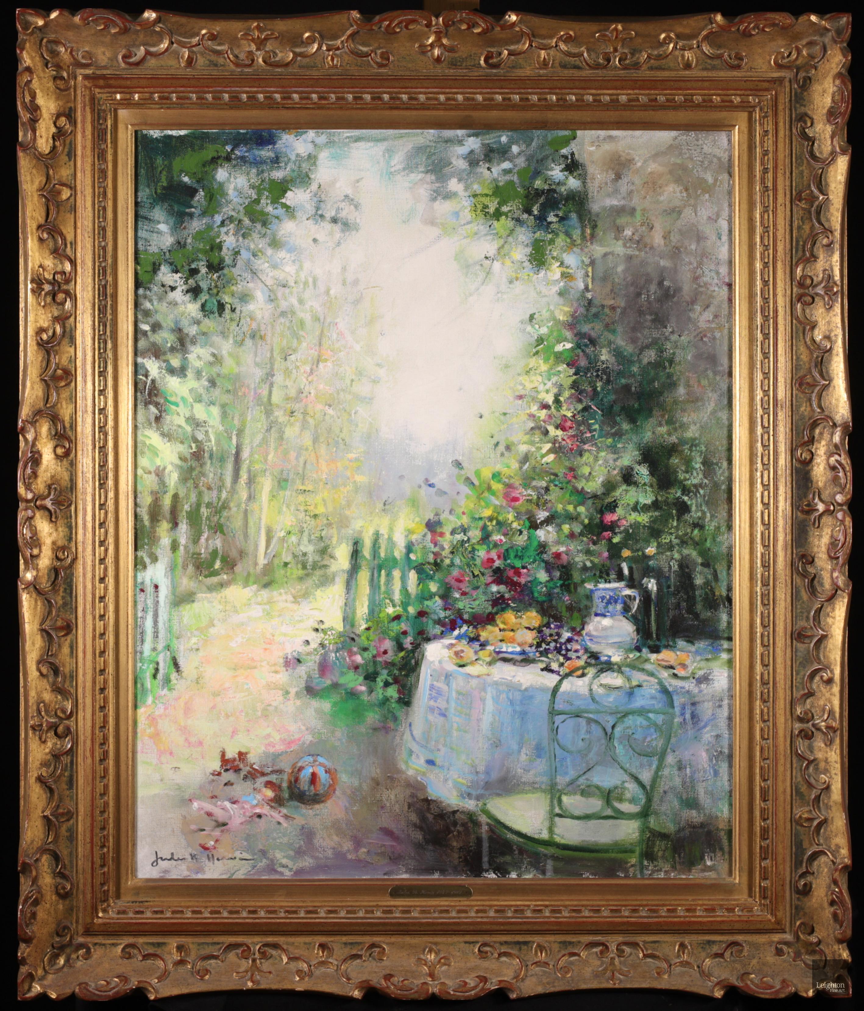 Jules René Hervé Landscape Painting - Dans le jardin - Impressionist Oil, Garden Landscape by Jules Rene Herve