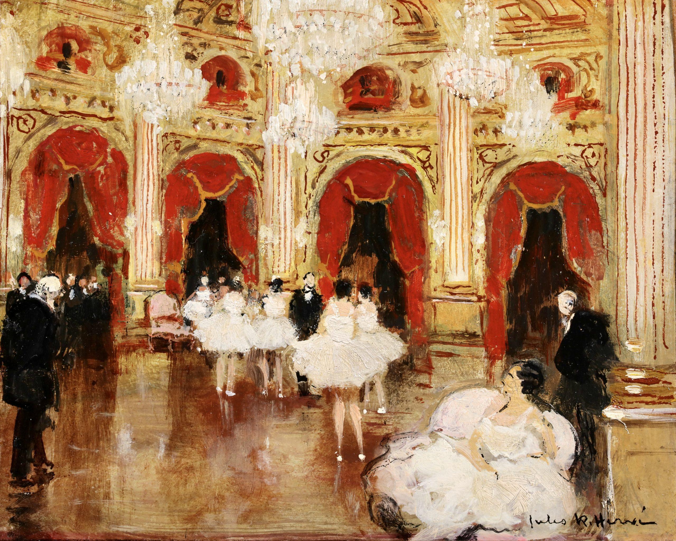 Les Danseurs - La Salle - Figures impressionnistes dans l'intérieur - Huile de Jules Rene Herve - Painting de Jules René Hervé
