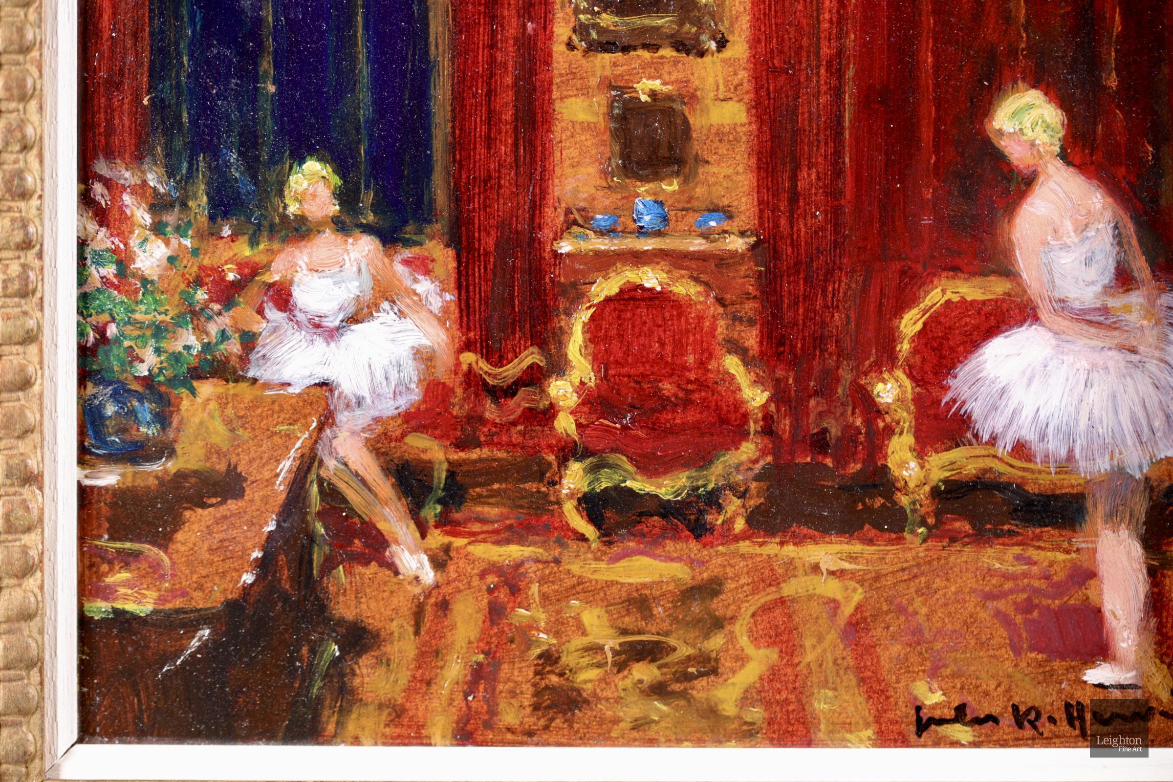 Danseuse a l'atelier - Impressionist Oil, Figures in Interior - Jules Rene Herve 1
