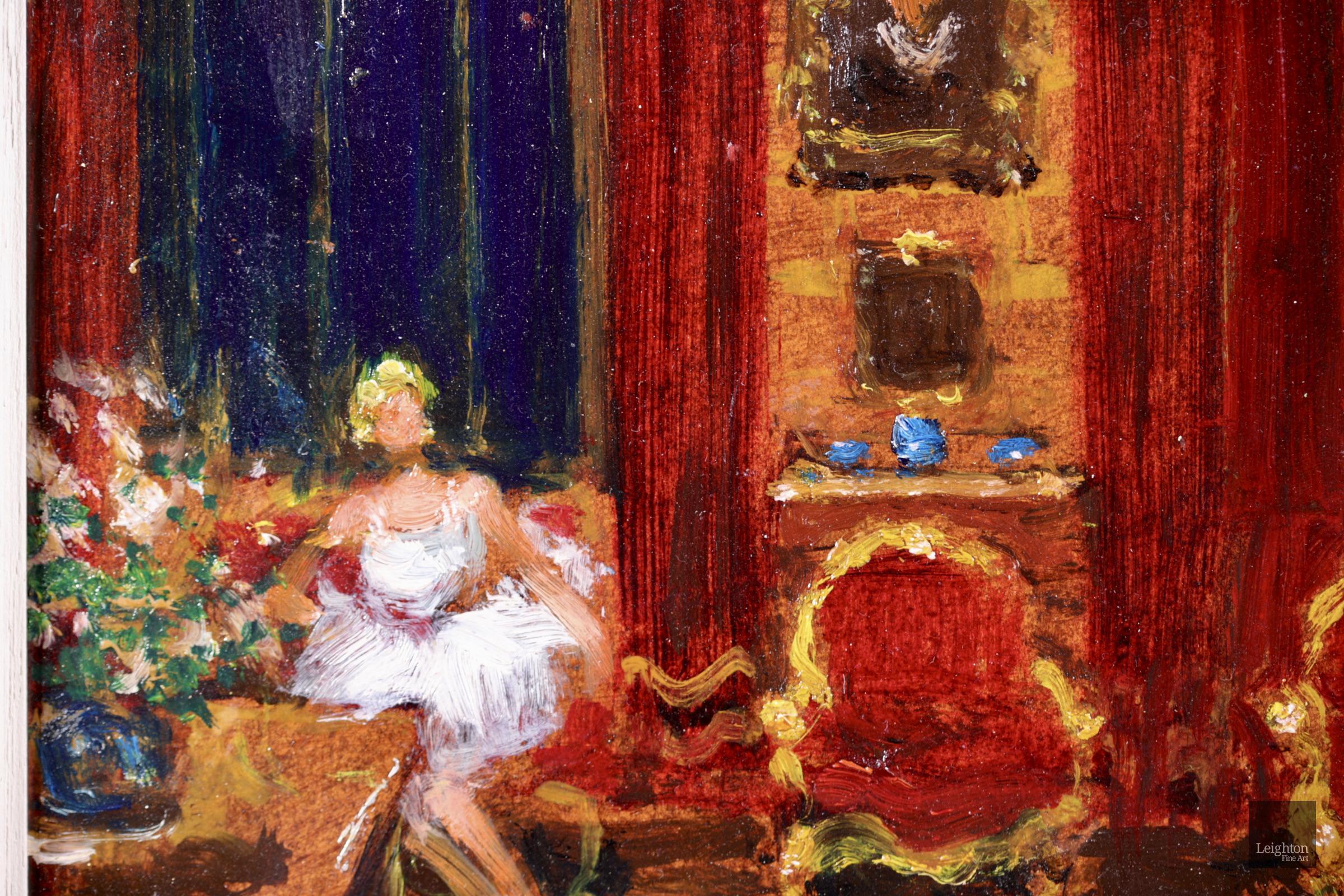 Danseuse a l'atelier - Impressionist Oil, Figures in Interior - Jules Rene Herve 3